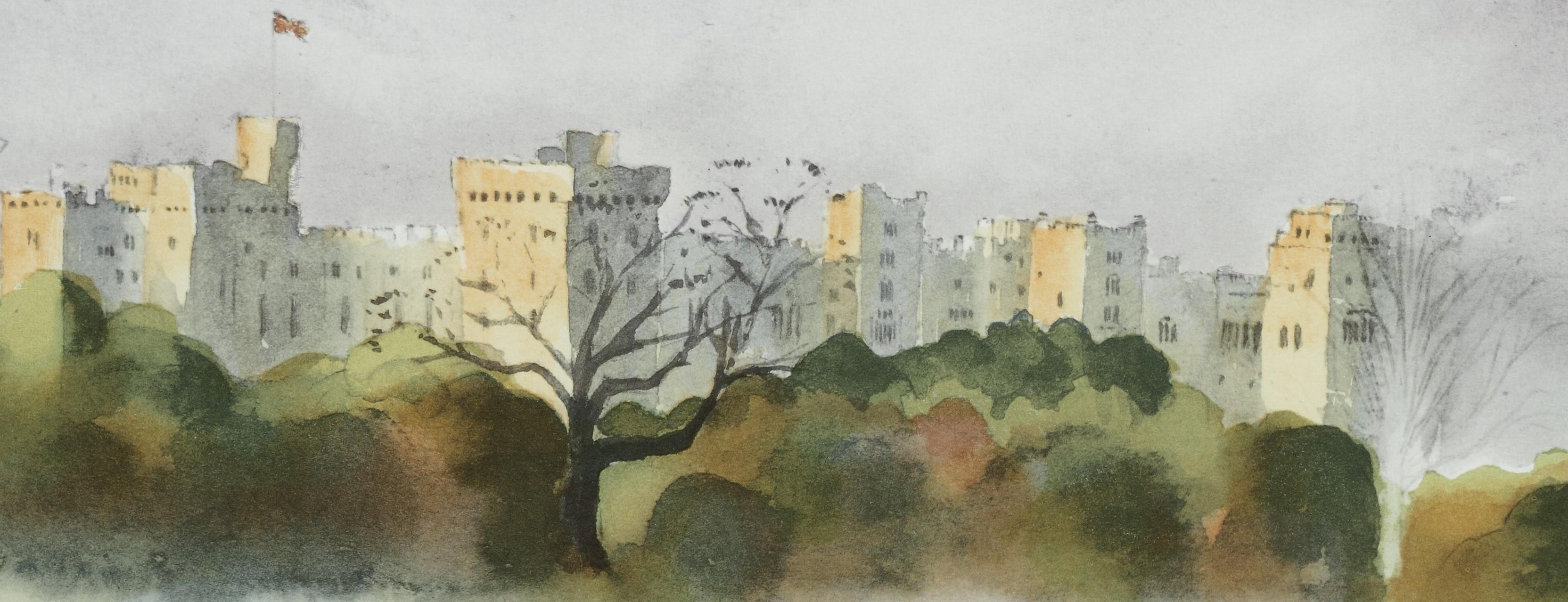 Castle Windsor - Lithographie signée, Art royal, Maisons royales, château de Windsor, Grande-Bretagne - Académique Print par His Majesty King Charles III