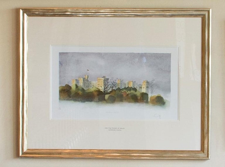 Windsor Castle - Signed Lithograph, Royal Art,Royal Homes,Windsor Castle,British - Gray Print by Charles (Prince of Wales)