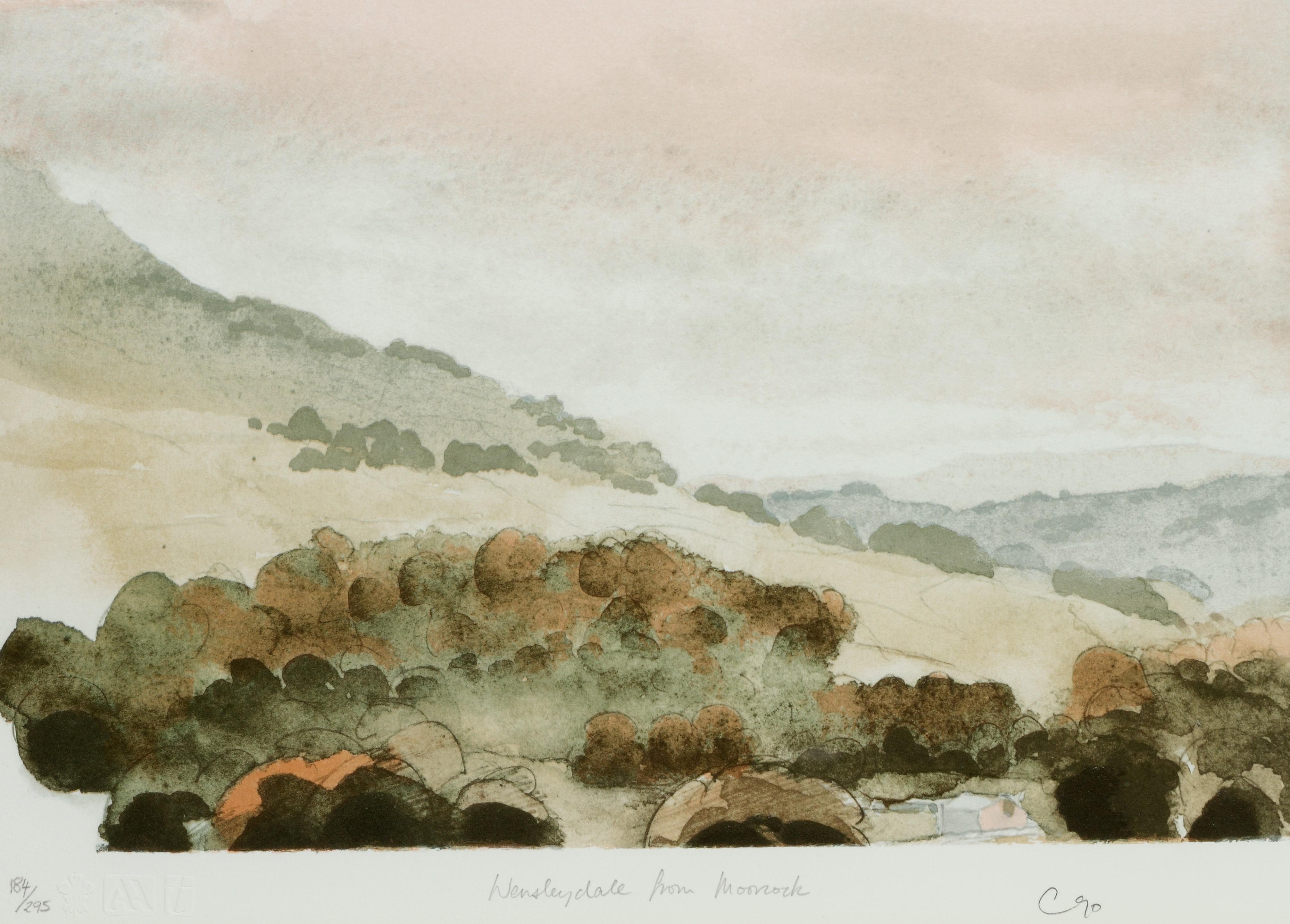 Wensleydale di Moorcock  - Litografia firmata, Royal Art, Yorkshire, Paesaggio - Landscape Print Beige di His Majesty King Charles III