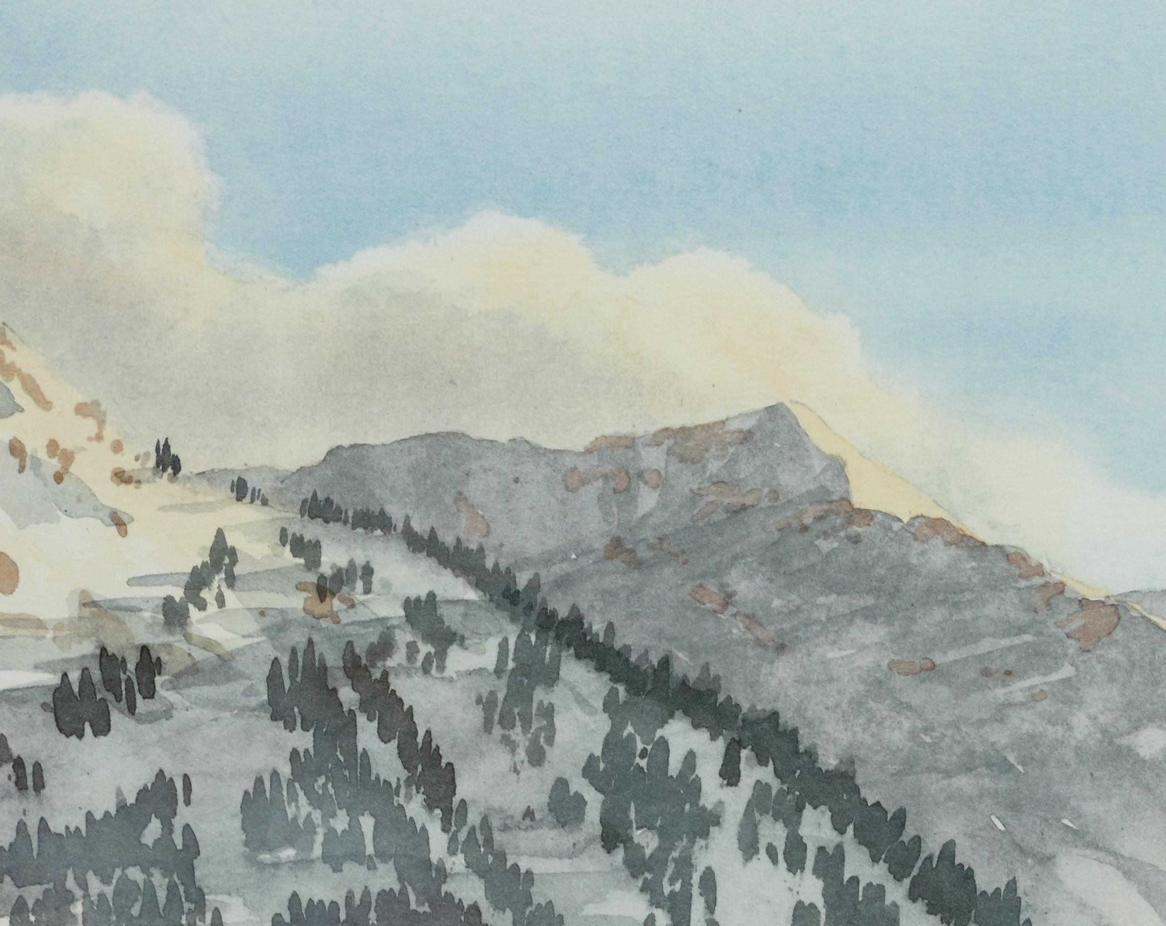 Klosters - Signierte Lithographie, Royal Art, Schweiz, Berge, Hüreli, Skifahren  – Print von His Majesty King Charles III