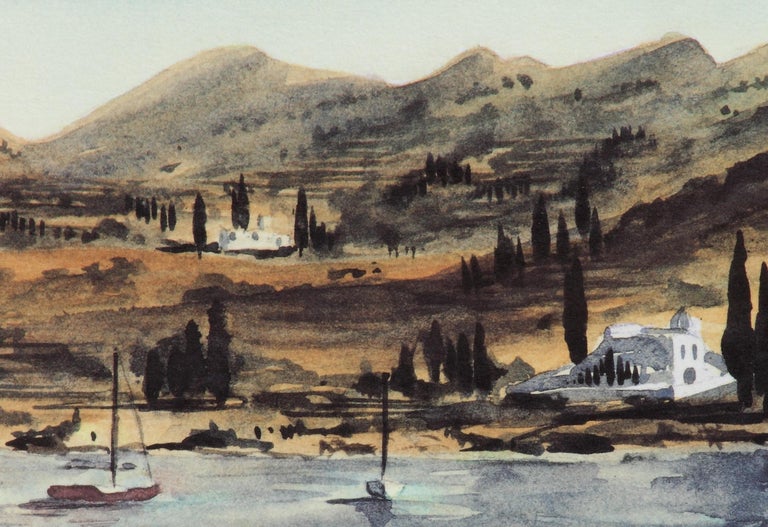 Greek Island, Fishing Boats - Signed Lithograph, Royal Art, Greece, Hills, Shore - Academic Print by Charles (Prince of Wales)