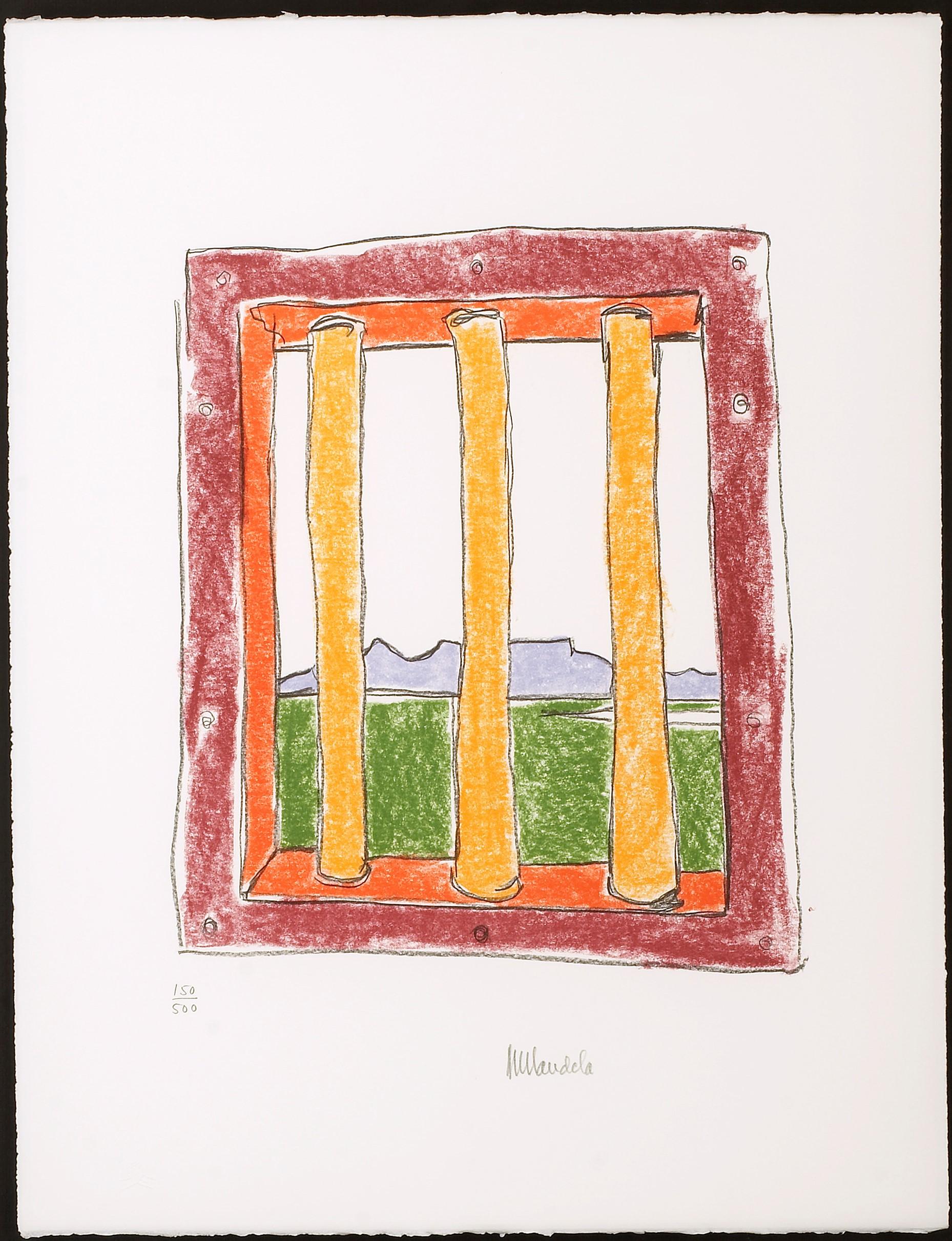 The Window - Mandela, Former South African President, Signed Art, Robben Island - Beige Print by Nelson Mandela