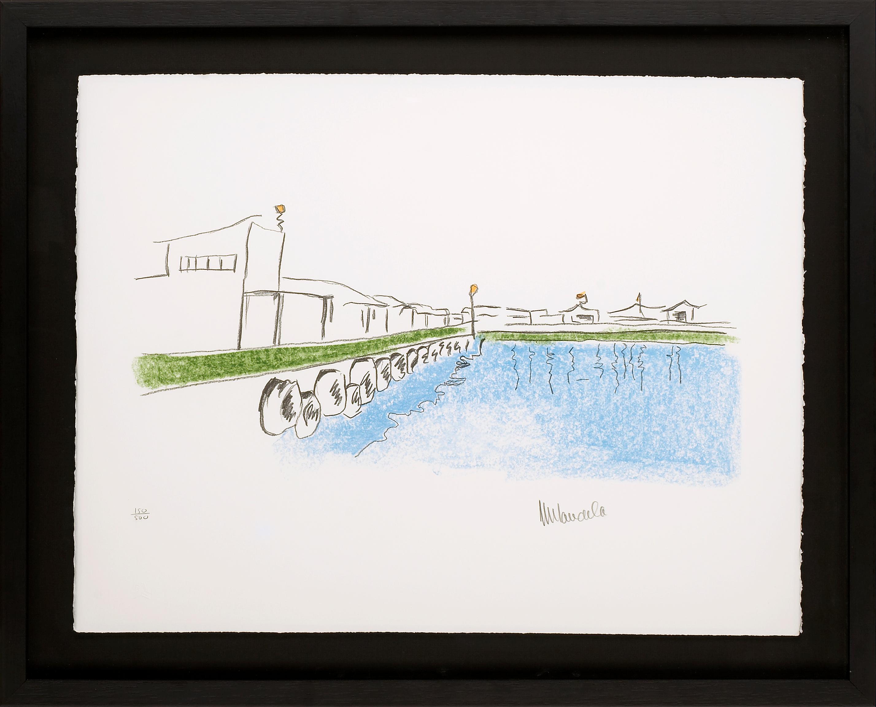 The Harbour - Mandela, ehemaliger südafrikanischer Präsident, signierte Kunst, Robben Island – Print von Nelson Mandela