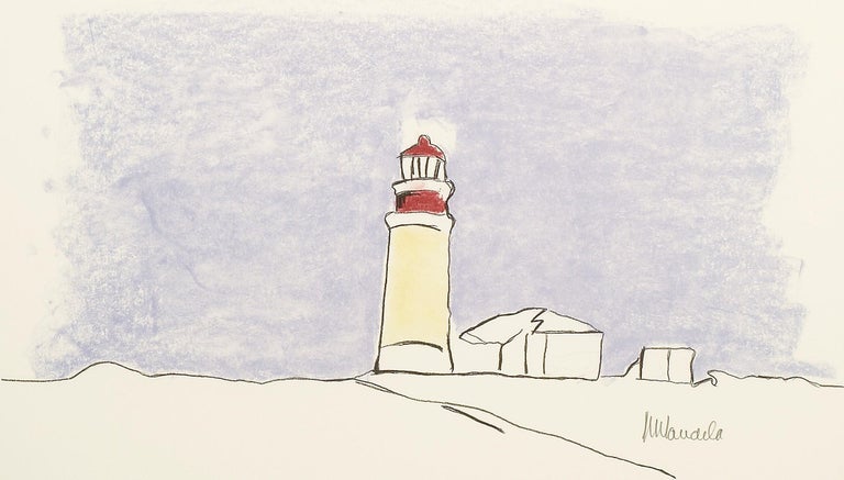 Nelson Mandela Landscape Print - The Lighthouse - Mandela, Former South African President, Signed, Robben Island