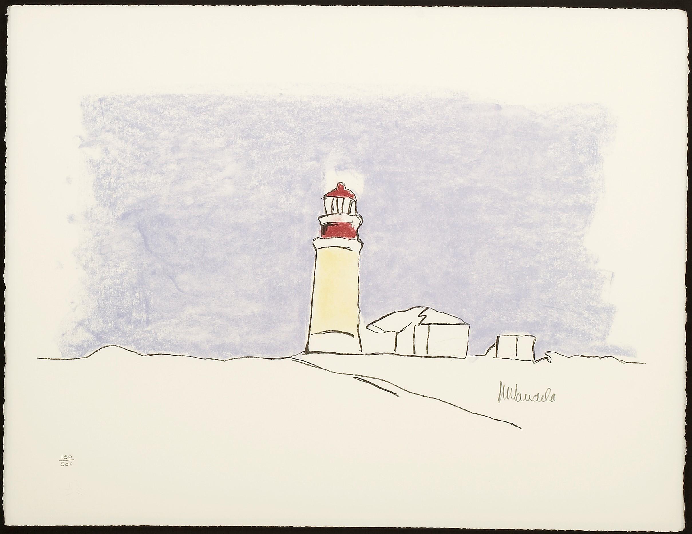 El Faro - Mandela, Ex Presidente Sudafricano, Firmado, Robben Island - Landscape Print Beige de Nelson Mandela