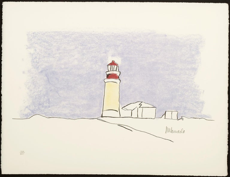 The Lighthouse - Mandela, Former South African President, Signed, Robben Island - Beige Landscape Print by Nelson Mandela
