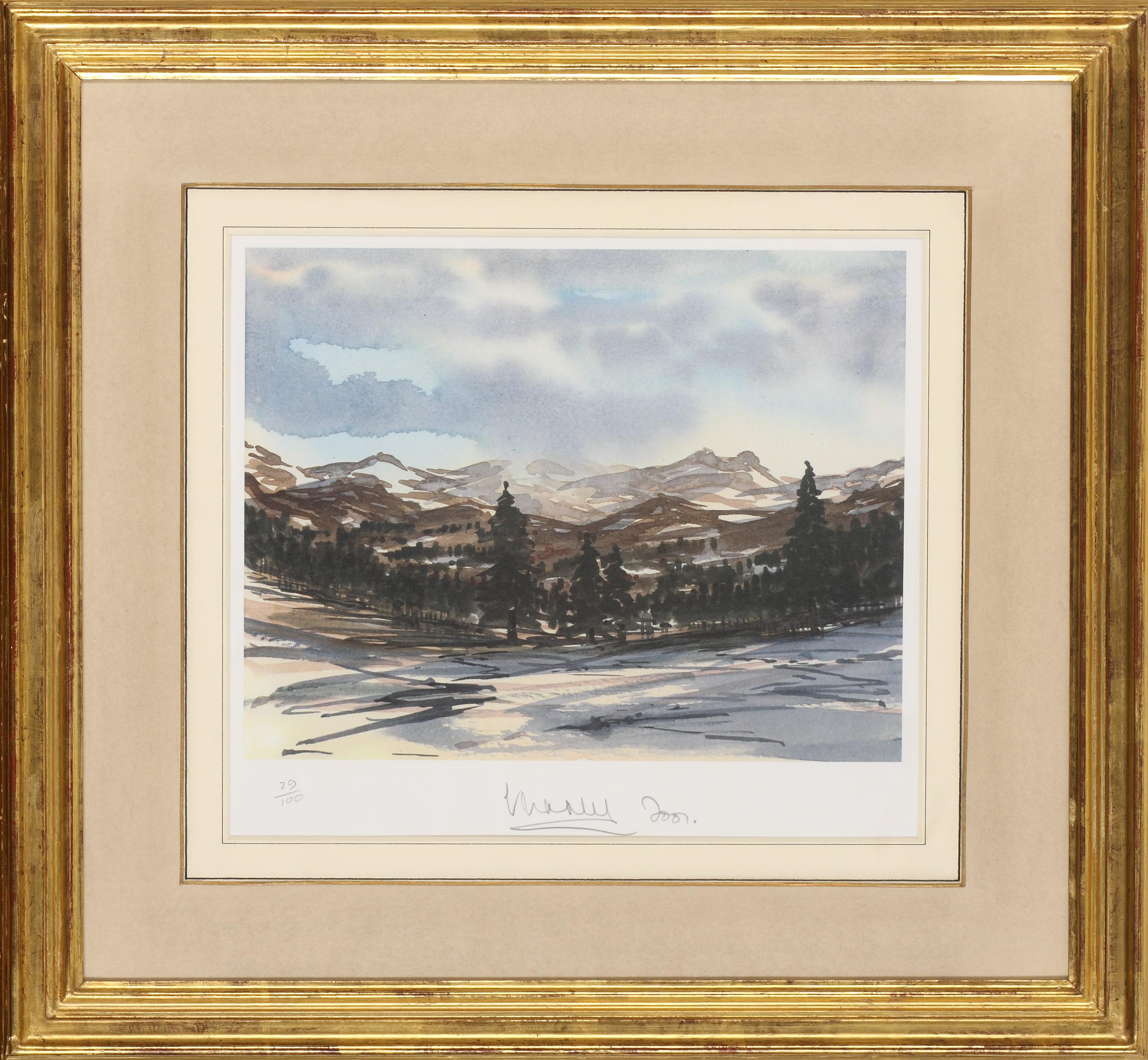 Scena d'inverno a Balmoral - Litografia firmata, Arte reale, Scozia, Charles Charles III - Print Accademia di His Majesty King Charles III
