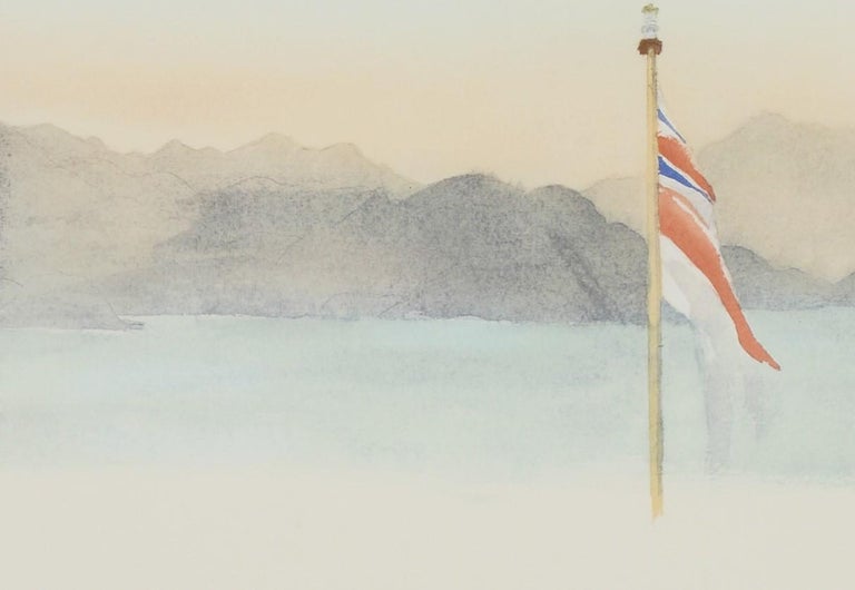 Hong Kong from HMY Britannia - Signed Lithograph, Royal Art, Union Jack, - Academic Print by Charles (Prince of Wales)