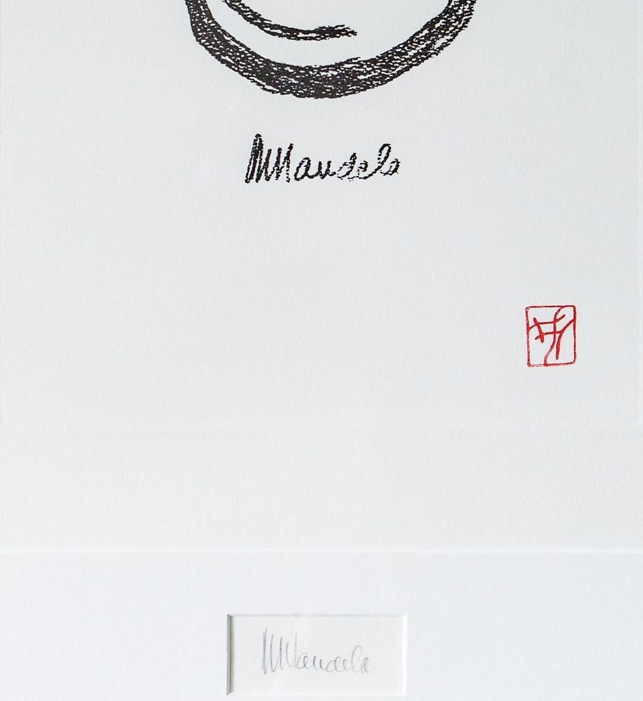 EARTH - Mandela, Former South African President, Signed Art, Symbol, Crescent - Gray Abstract Print by Nelson Mandela