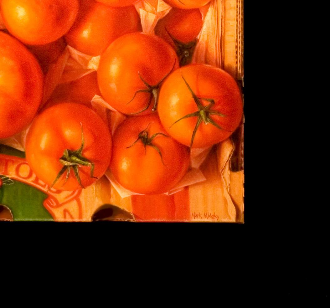 Tomaten – Stillleben, Obst und Gemüse, Südafrika, Realistisch (Schwarz), Still-Life Painting, von Mark Midgley