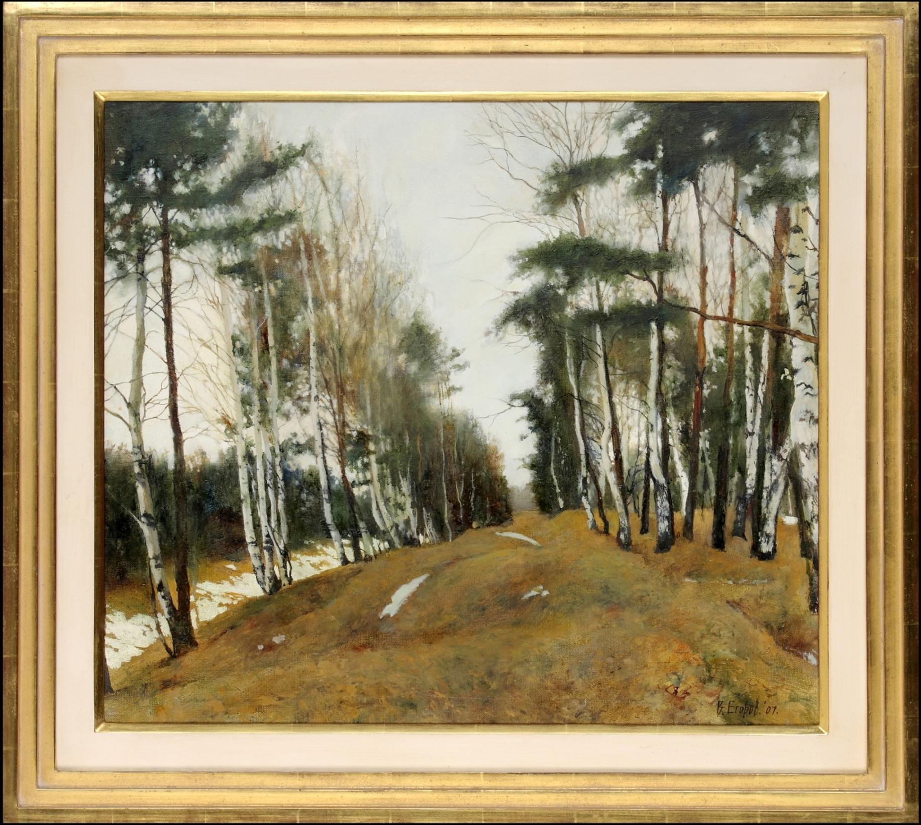 Nevando - Victor Egorov, Ruso, Paisaje, Nieve, Bosque, Temporada, abedul