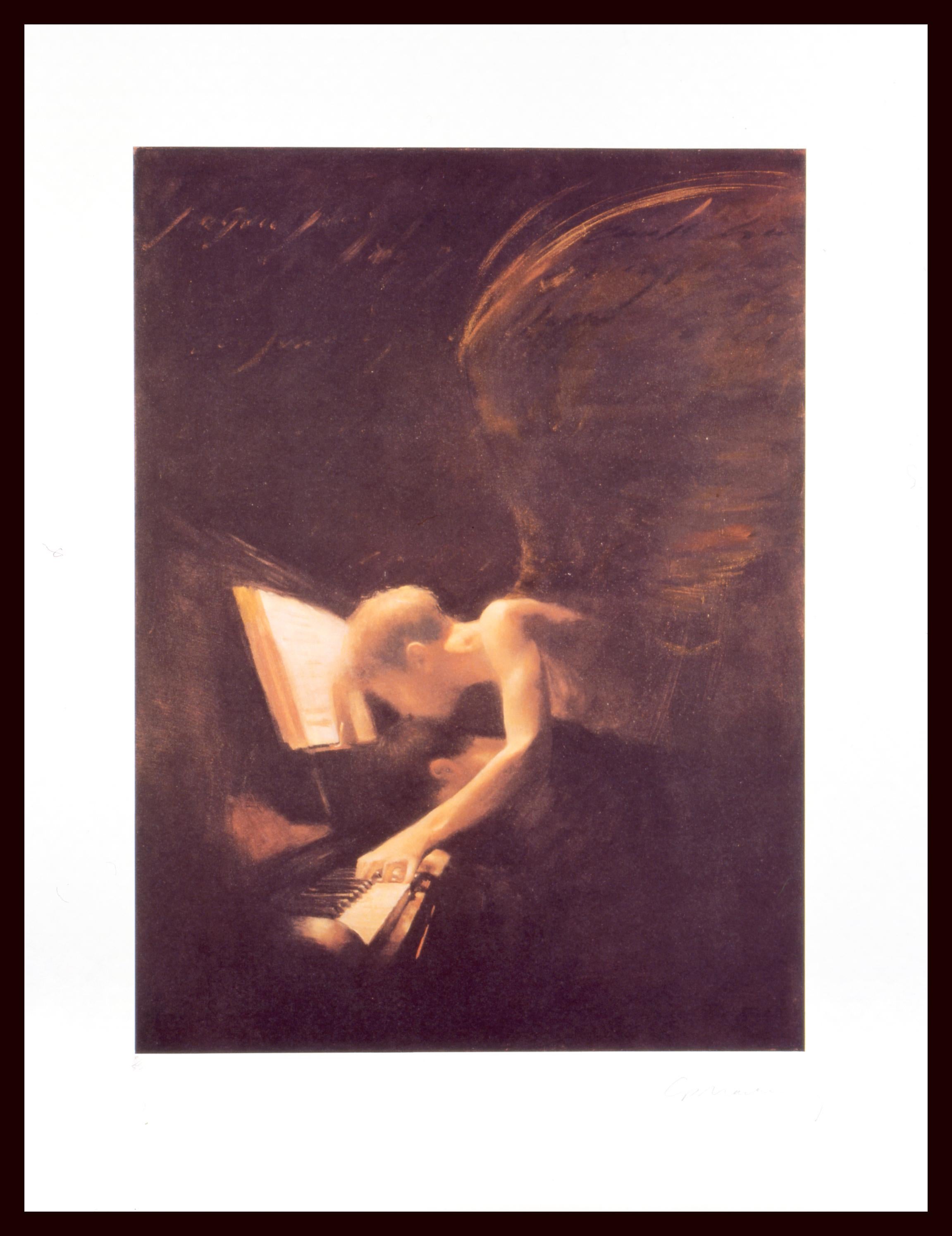 Angel & Piano- Limited Edition, Figurative, Contemporary, Faith, Music, Angels - Print by Charlie Mackesy