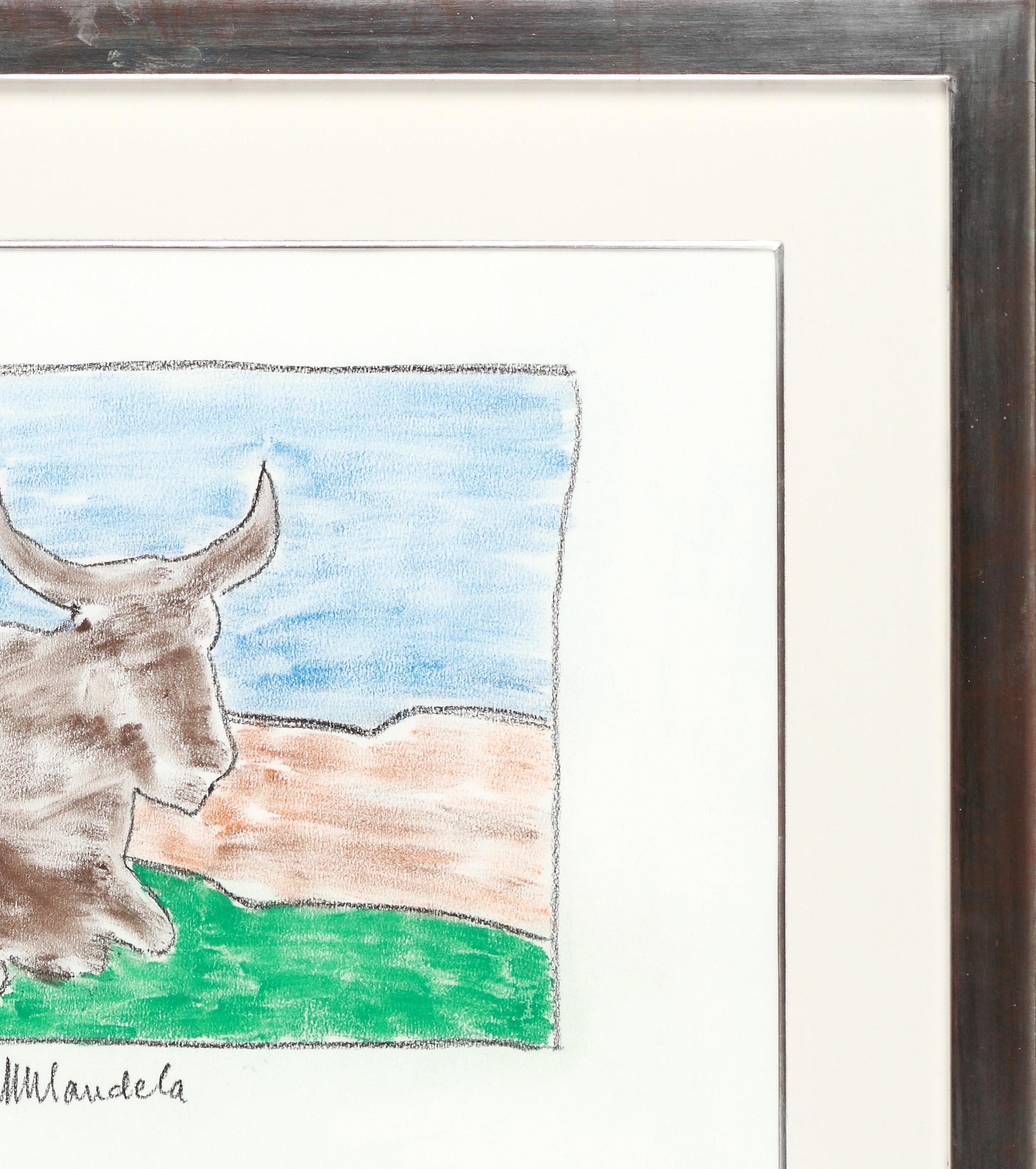 Il toro Nguni di Madiba I - Mandela, ex presidente sudafricano, Arte originale - Animal Art Grigio di Nelson Mandela