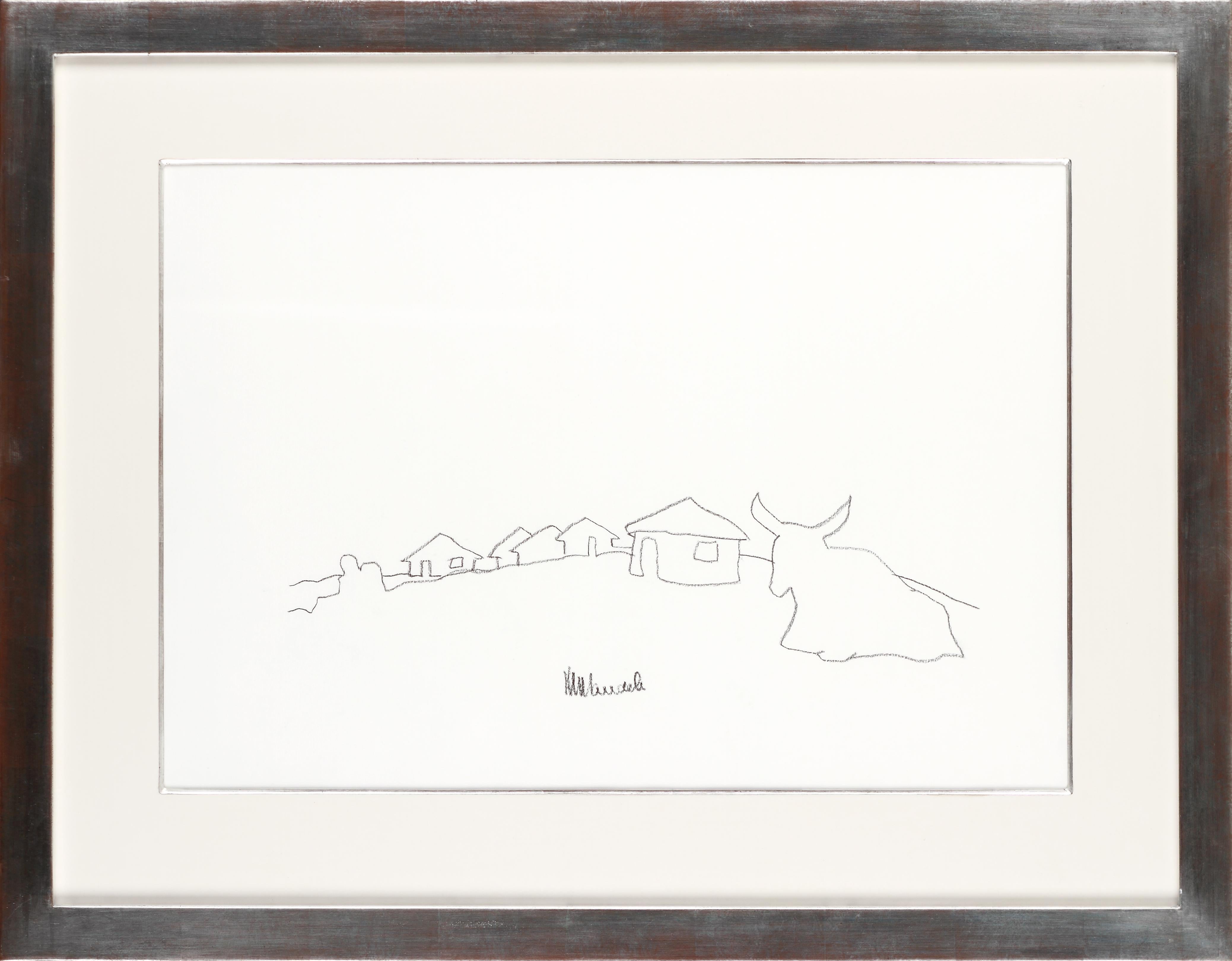 Qunu-Landschaft mit Nguni-Kuh - Nelson Mandela, ehemaliger Präsident, Original-Kunst