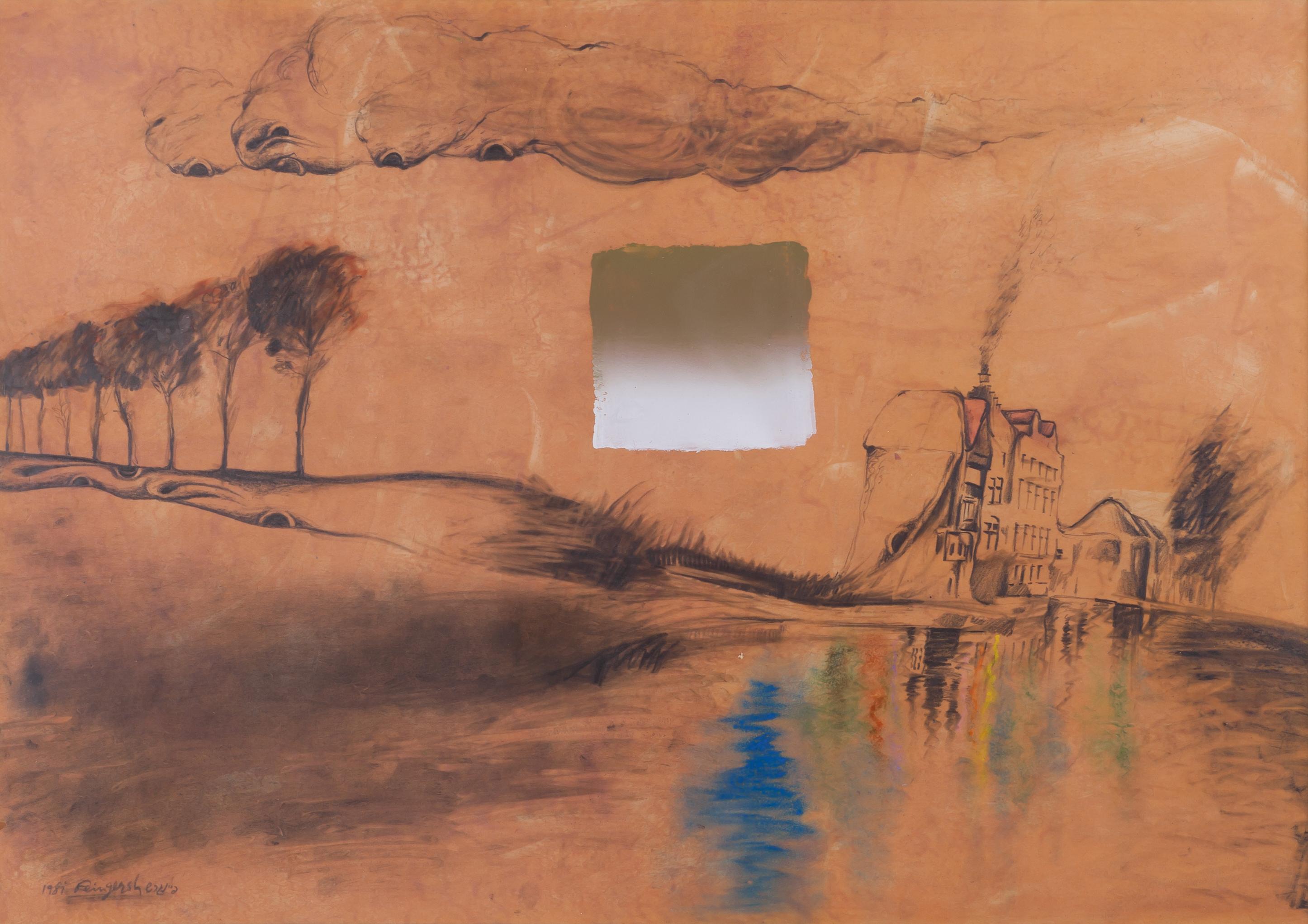 Oded Feingersh Landscape Art - House by the River - Contemporary, Surrealism, Mix media, Late 20th Century