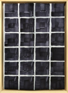 o.T. - Contemporary, Oil on Paper, Grid, Bars, Black and White, 21st C.