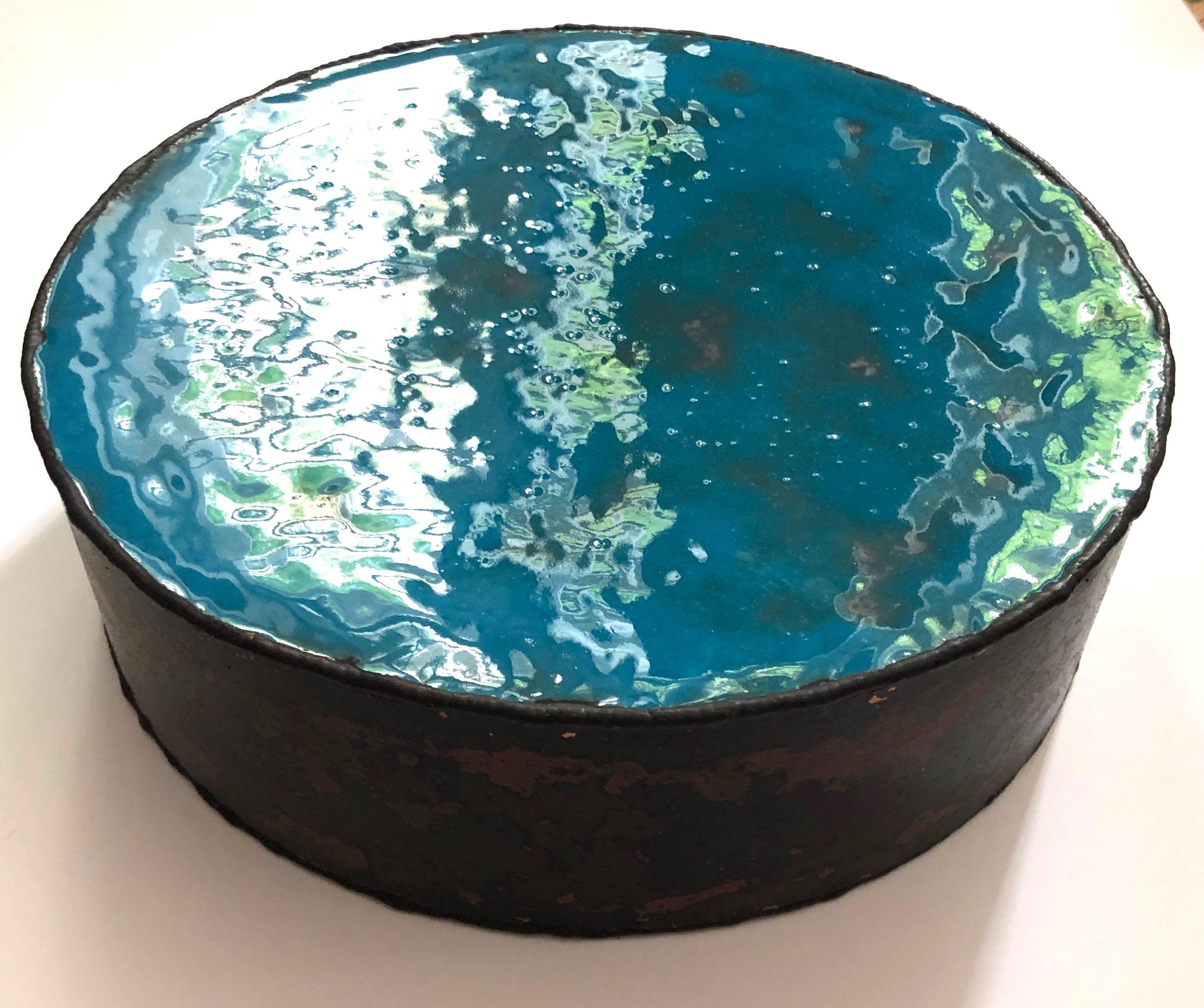 Skin - Contemporary, 21st C., Enamel on Copper, Circular, Turquoise For Sale 2