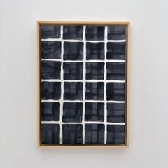 o.T. - Contemporary, Oil on Paper, Grid, Bars, Black and White, 21st C.
