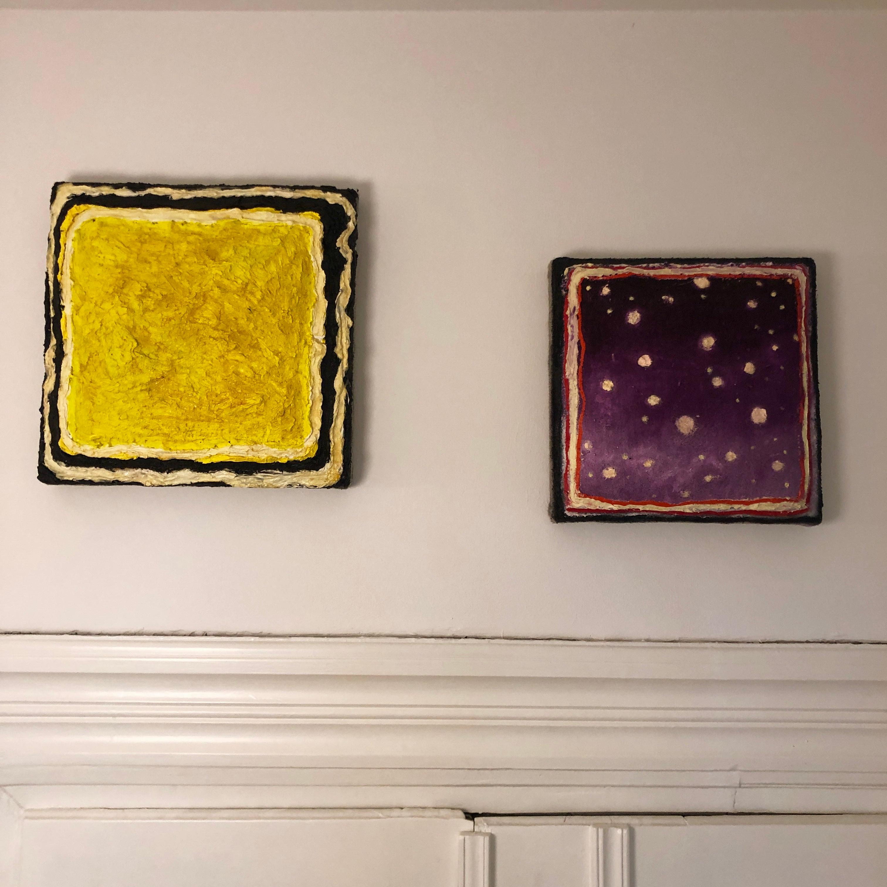 Twisted Stars V - Contemporary, Oil on Felt, 21st C., Yellow, Neon - Painting by Edie Monetti