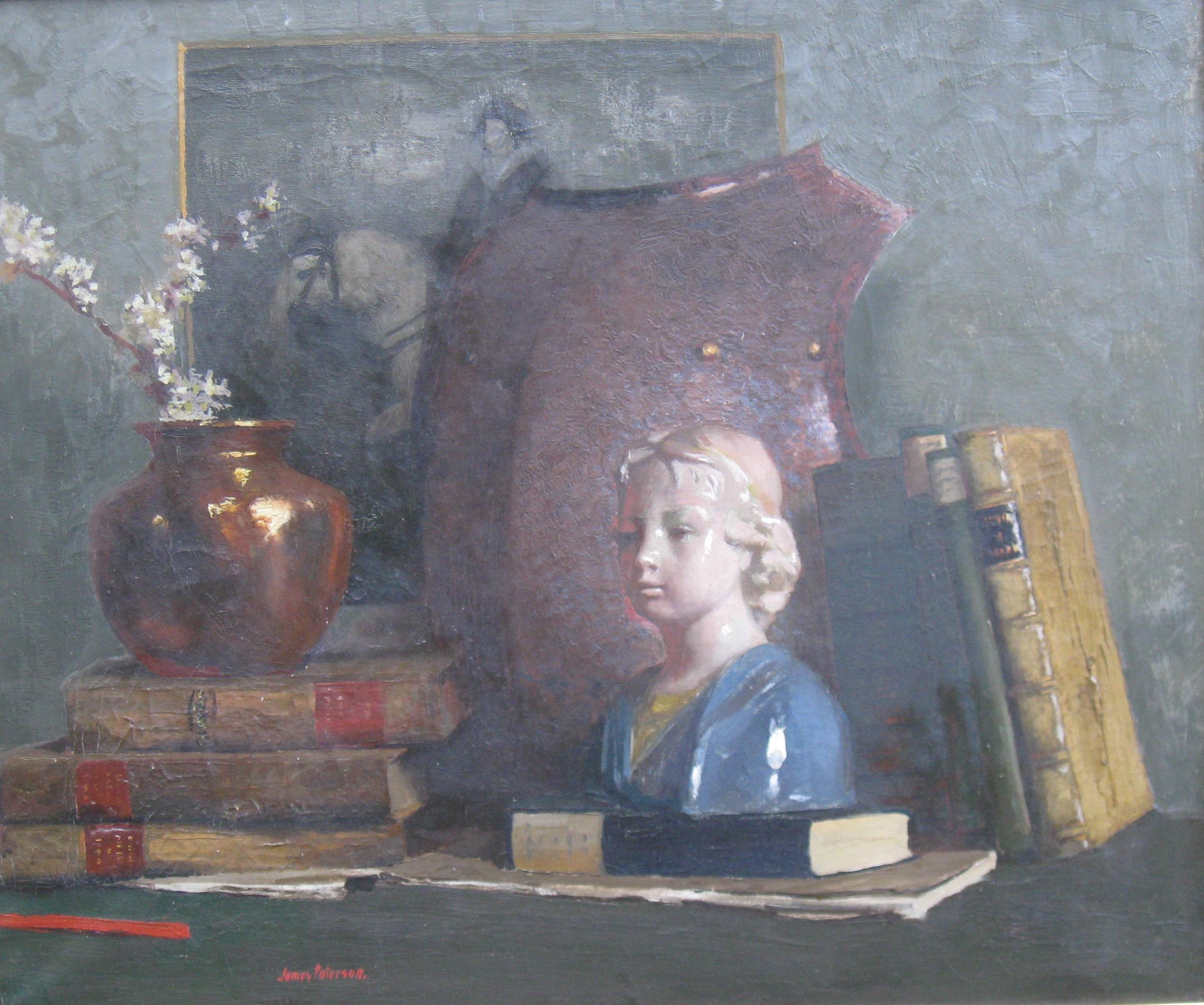 James Paterson Still-Life Painting – „Stillleben, Joan of Arc Momento Mori“, Öl auf Leinwand, um 1910
