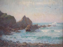 Antique 'Kynance Cove. Cornwall' Impressionist Beach Scene oil circa 1930