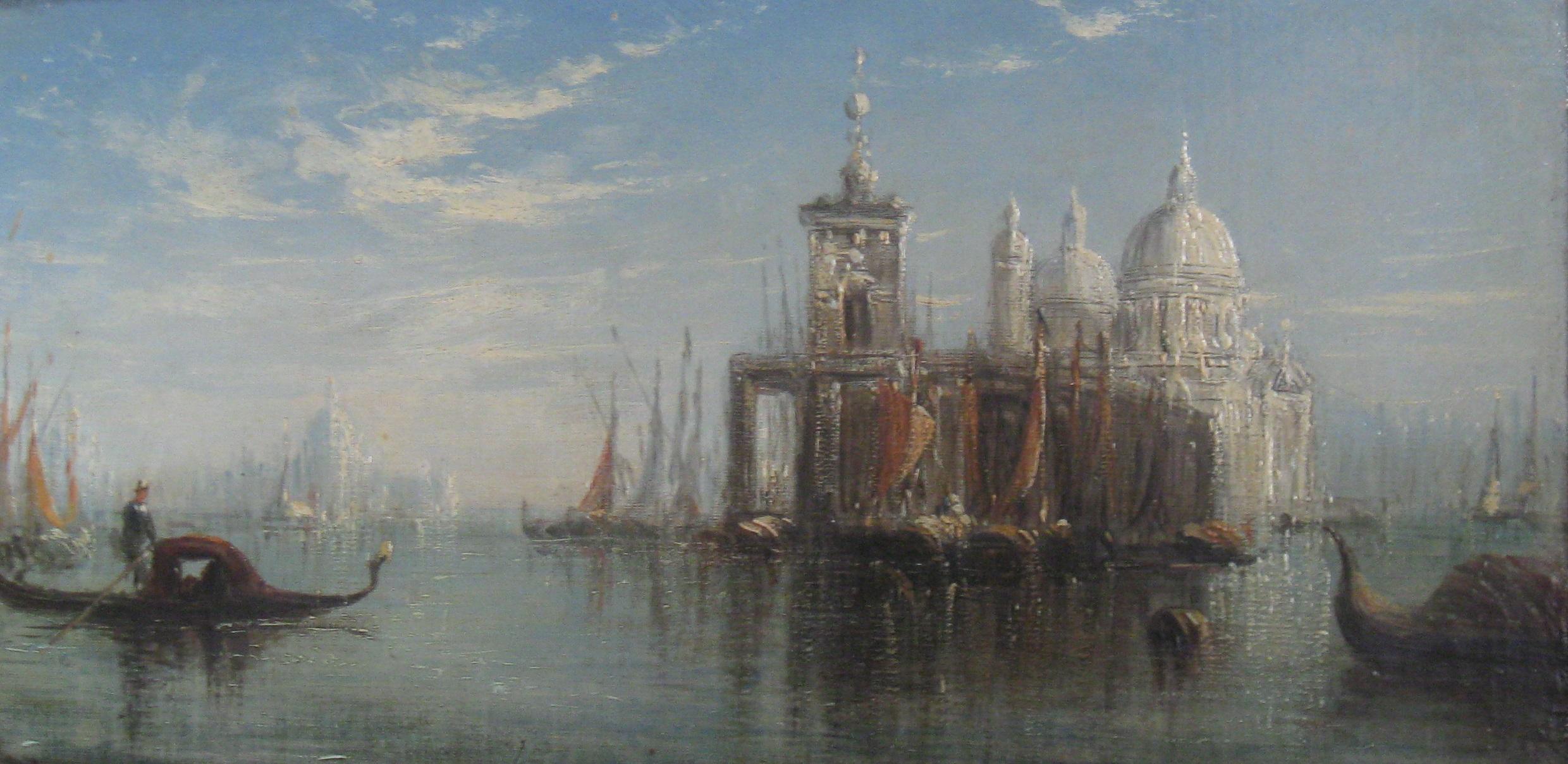 John McWhirter Landscape Painting - 'View of Venice, Santa Maria della Salute'  oil on canvas circa 1900
