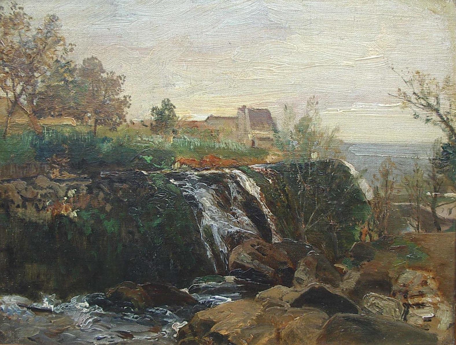 Landscape Painting Emil Jacob Schindler - « Paysage de rivière près de la côte », huile sur toile, années 1880