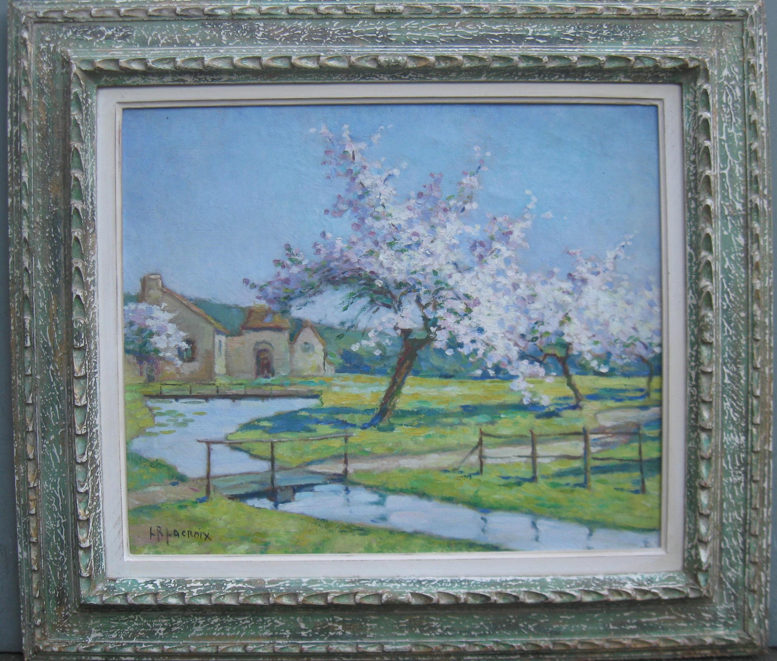 Louise Renee Lacroix Landscape Painting - French Impressionist, 
Orchard in Blossom
 oil circa 1930
s