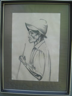 Retrato de un miembro de una tribu".  Lápiz y crayón Conte sobre papel, hacia 1960.