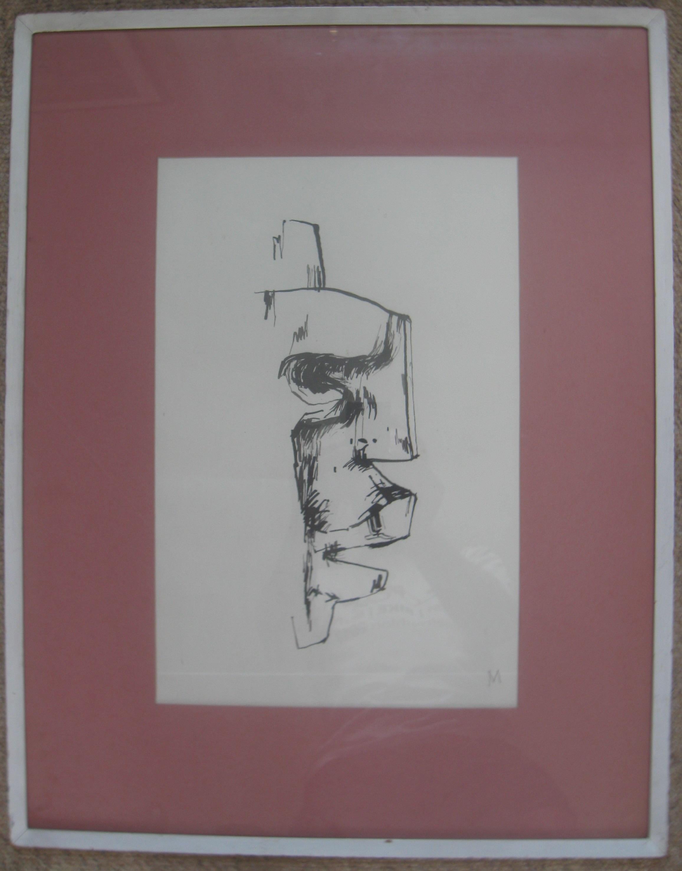 Unknown Figurative Art - 'Mask' , Signed Ink on Paper , circa 1950's
