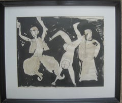 'Acrobatic Dancers' Crayon, plume et encre sur papier, circa 1950's.