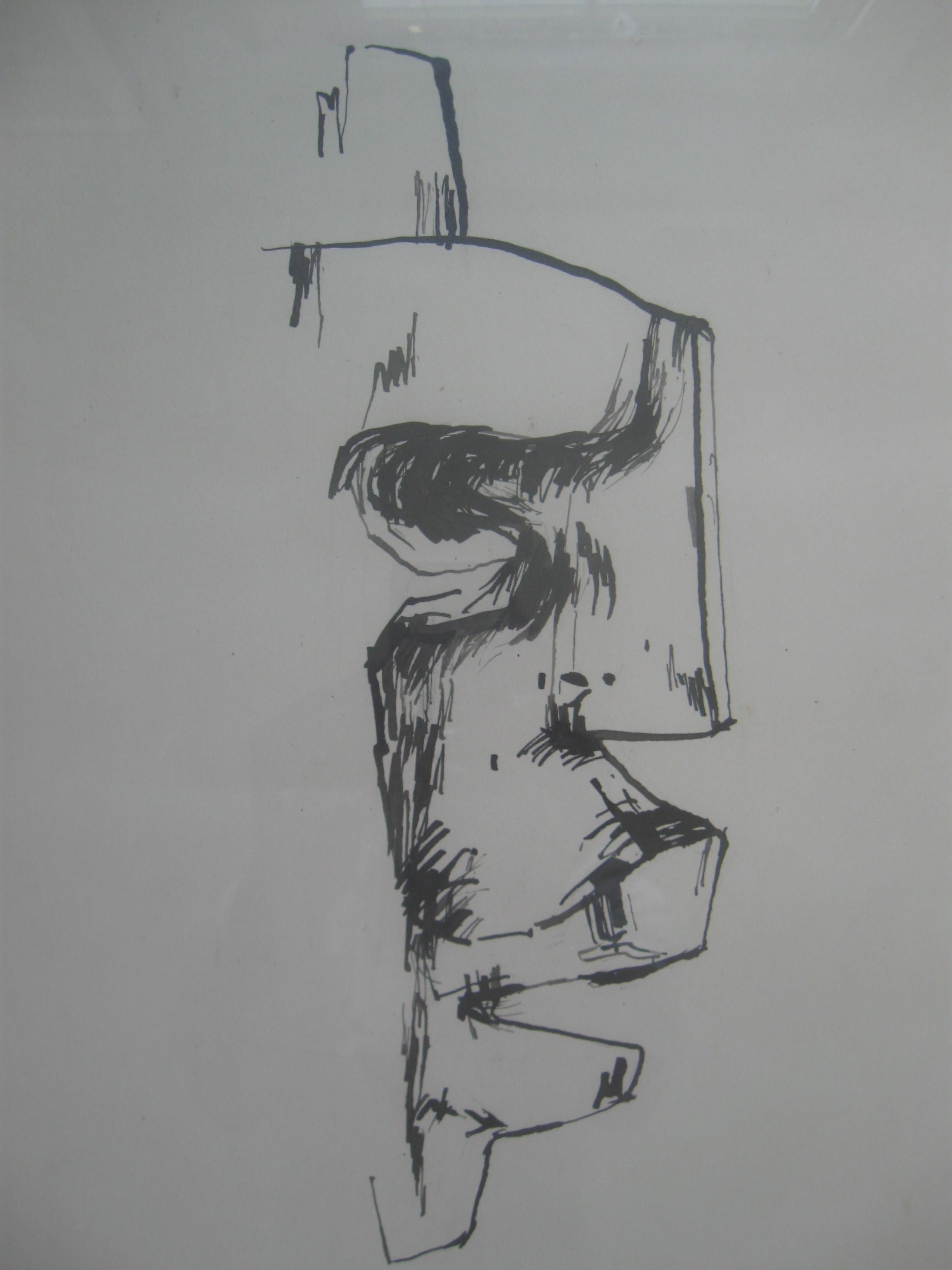 'Mask' , Signed Ink on Paper , circa 1950's - Modern Art by Unknown