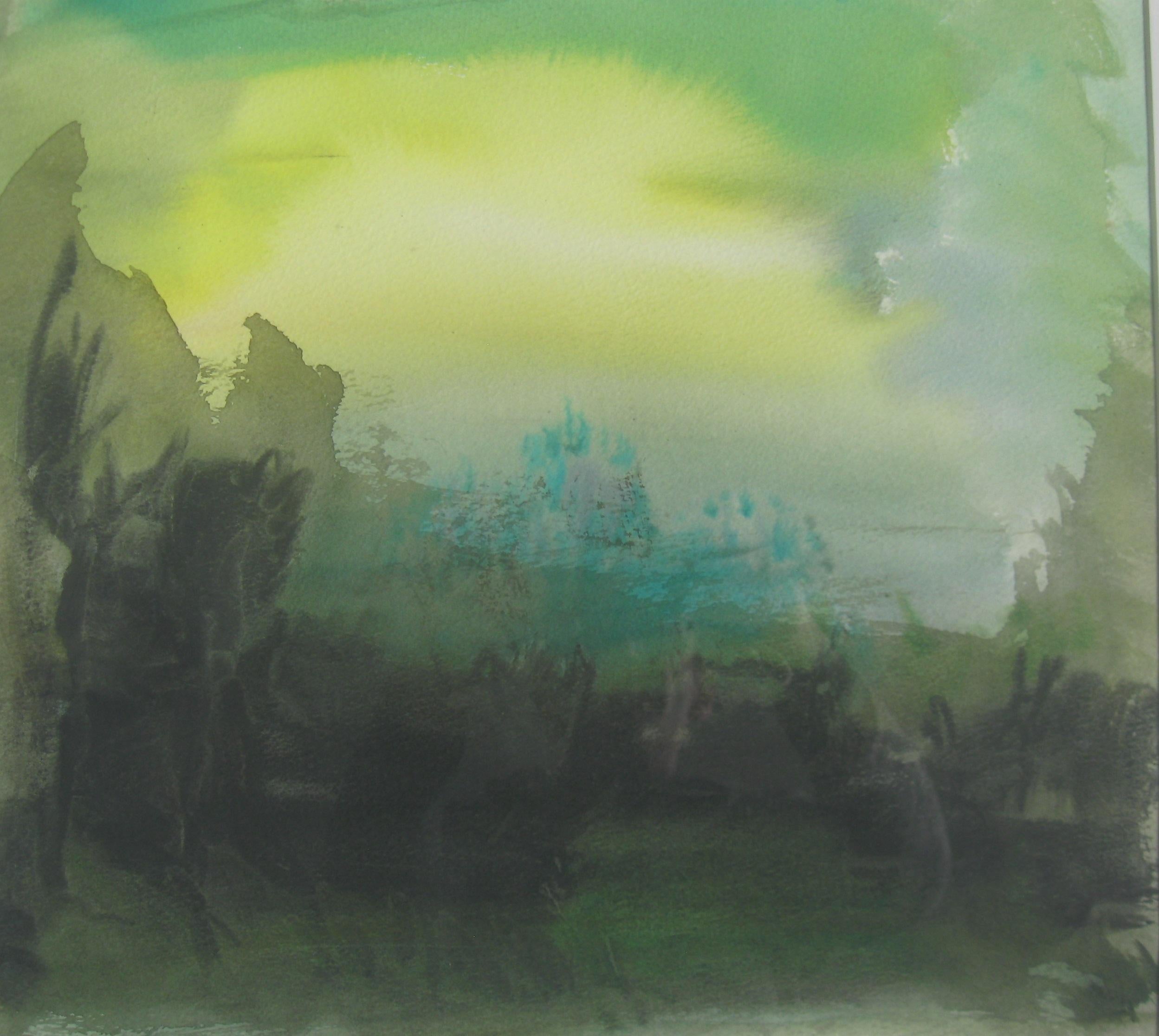 'Wiltshire, Winter light'.  mixed media on paper, circa 2005 - Art by Andrew Gradwell