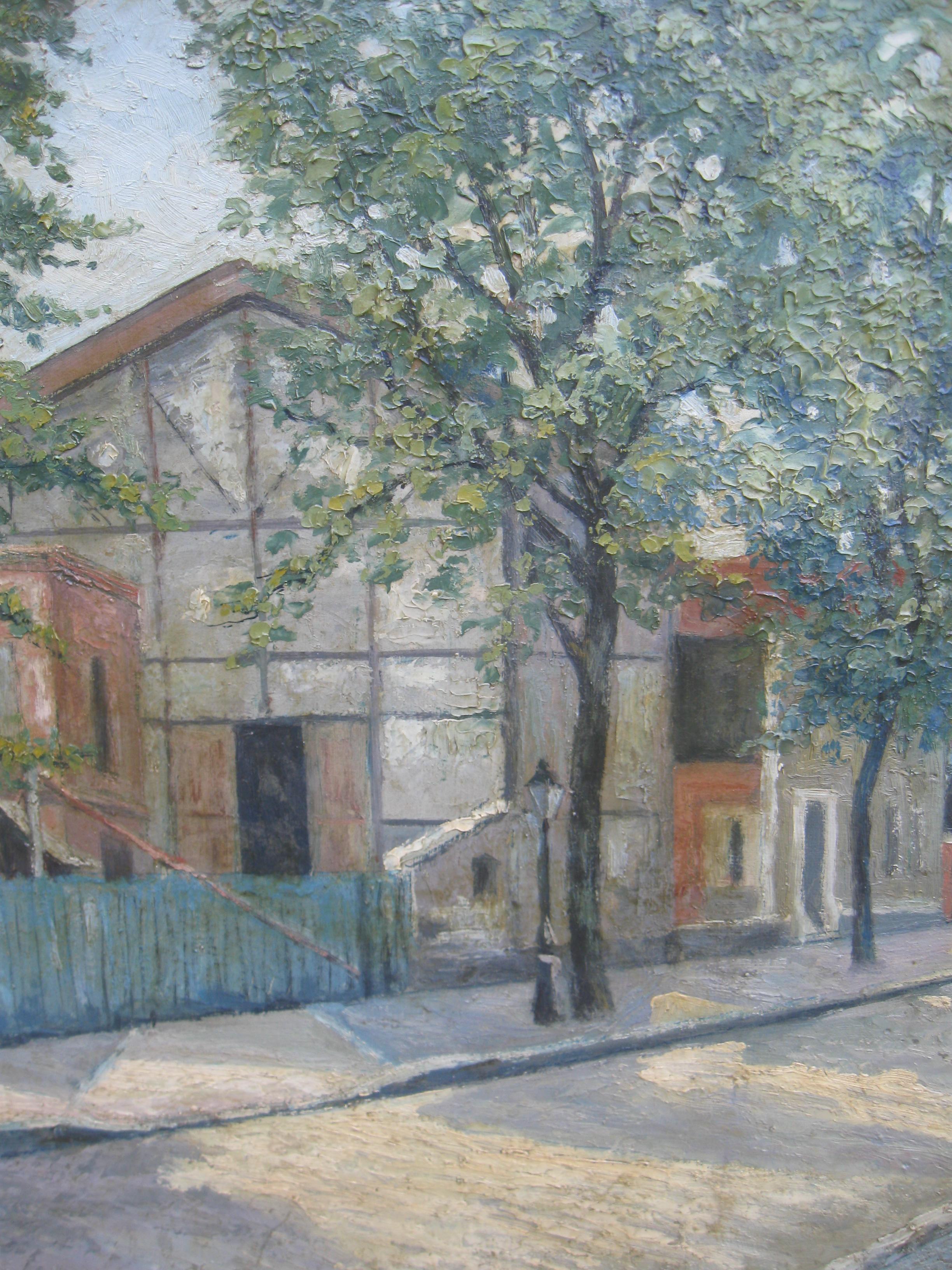 „Atelier, Pariser Straßenszene“, impressionistisches Ölgemälde auf Karton, um 1930 (Impressionismus), Painting, von Rene Sim Lacaze