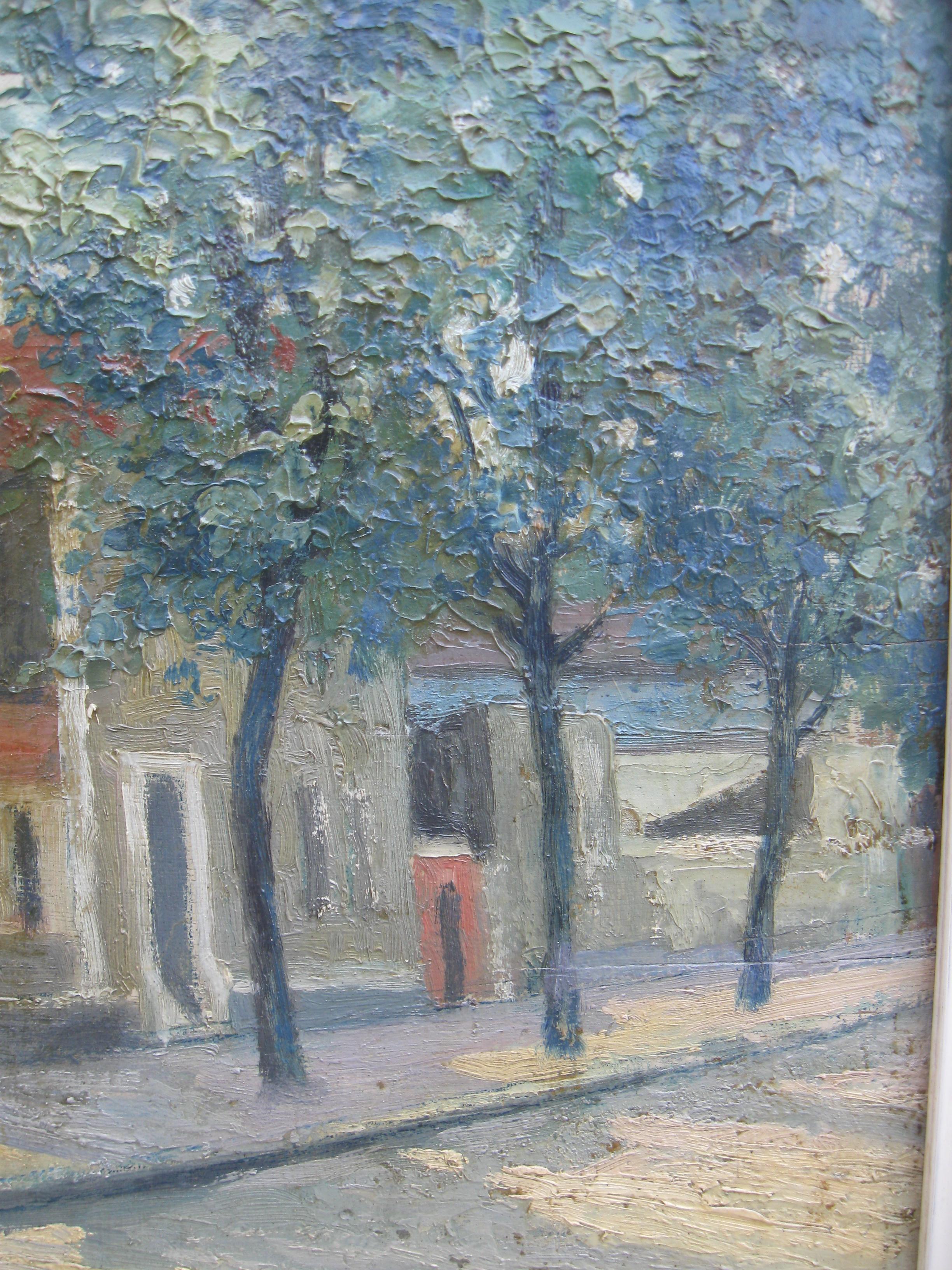 Wunderschöne impressionistische Pariser Straßenszene von dem berühmten französischen Künstler und Designer Rene Sim Lacaze (1901-2000).
Öl auf Karton 60cm x 68cm
Guter Galerierahmen 74cm x 82cm
Das abgebildete Gebäude ist das Atelier des Künstlers