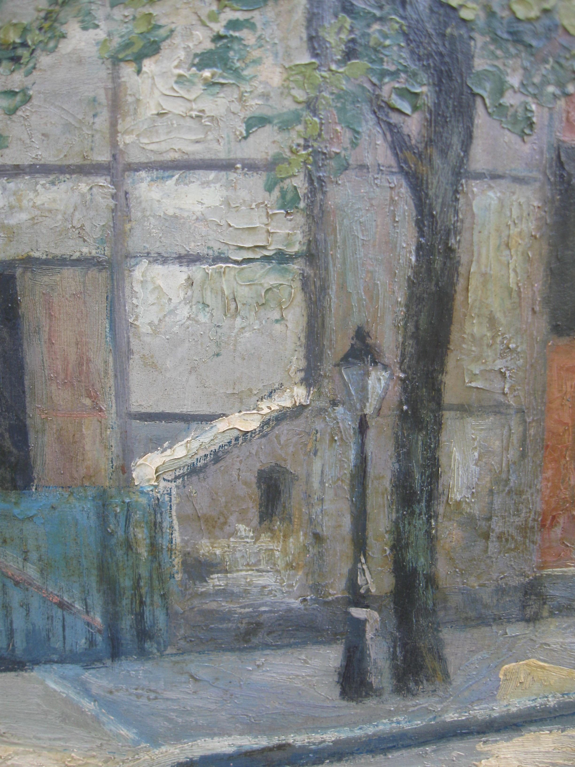 „Atelier, Pariser Straßenszene“, impressionistisches Ölgemälde auf Karton, um 1930 im Angebot 2