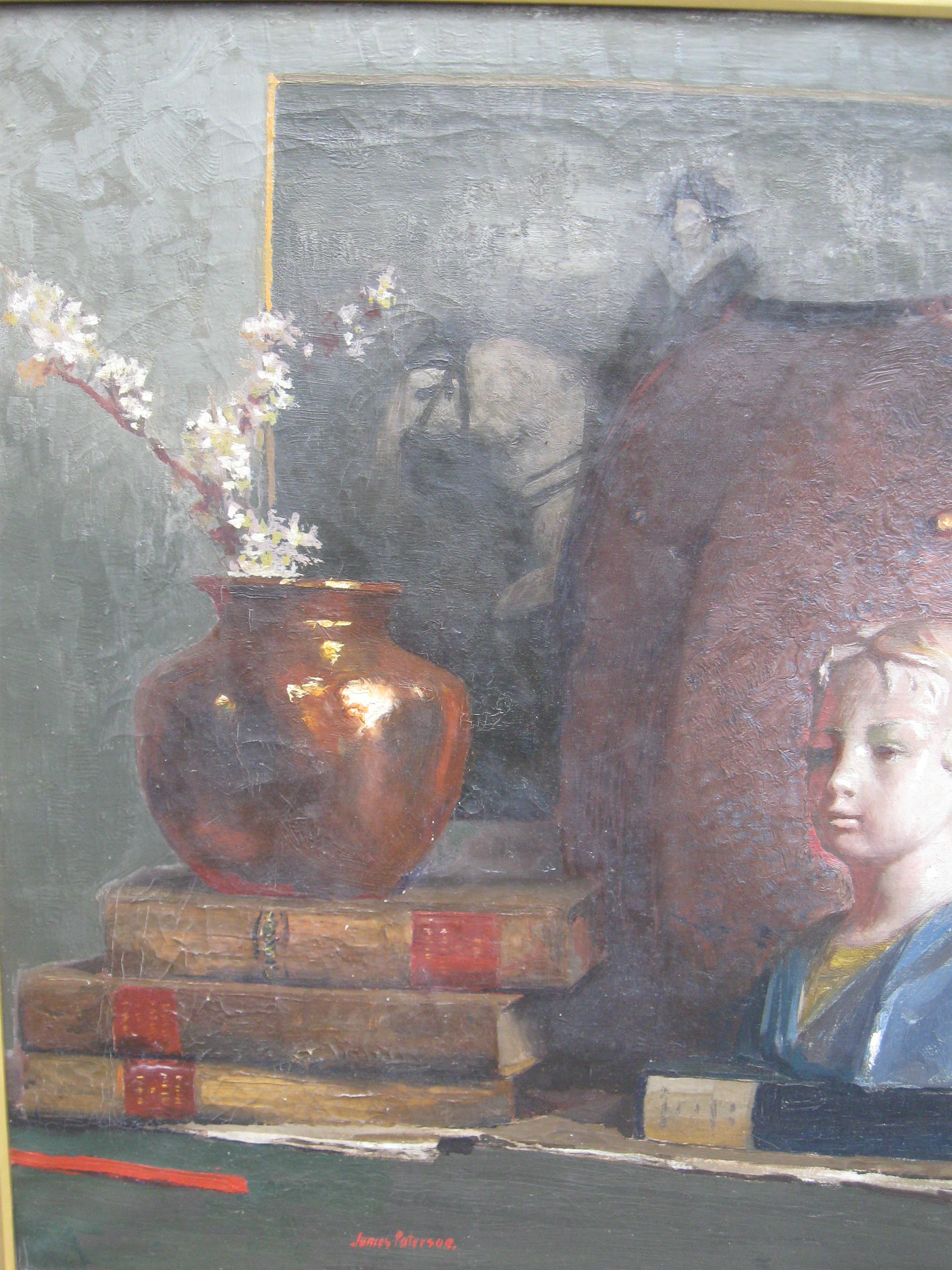 'Still Life, Joan of Arc Momento Mori' oil on canvas circa 1910 For Sale 1