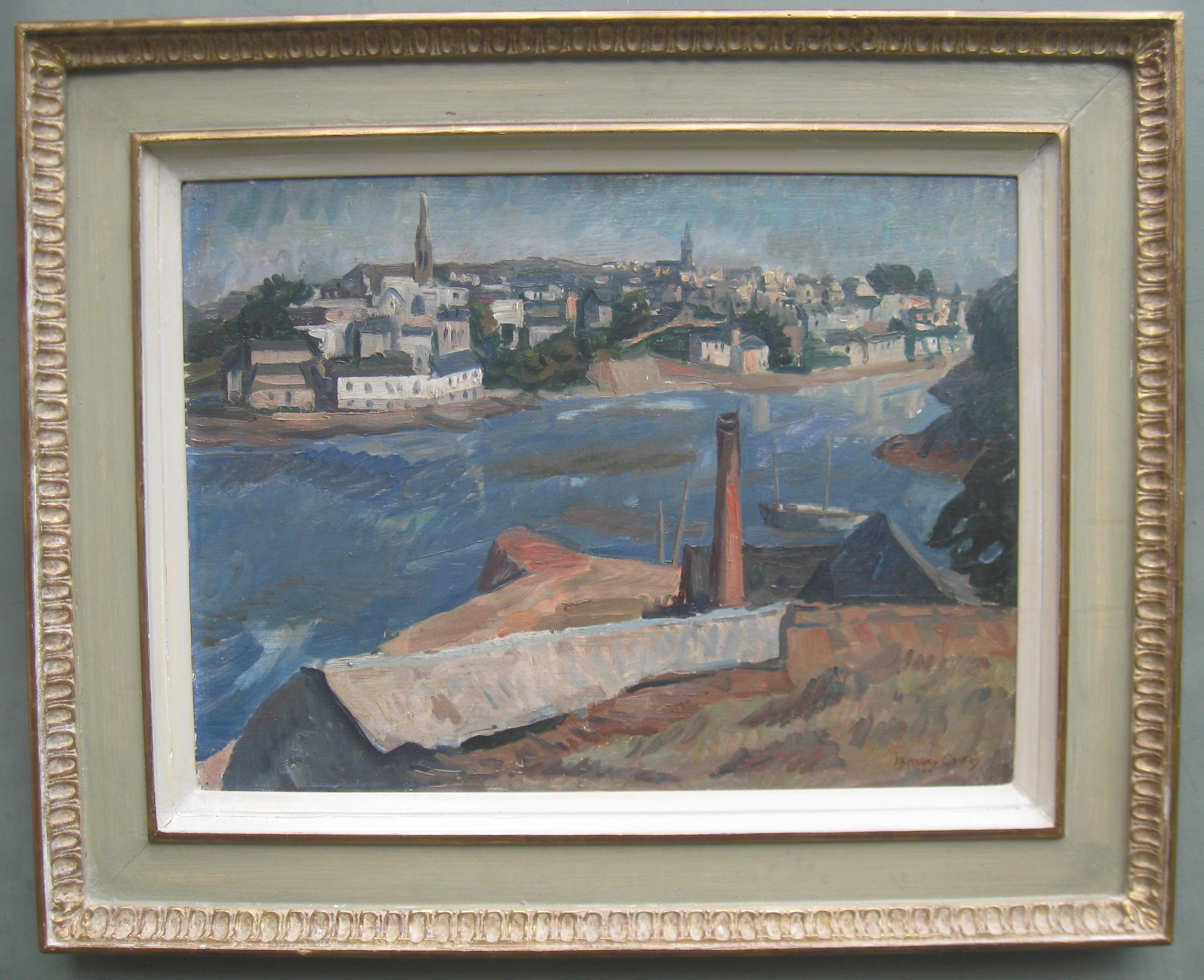 'View of a Port, Brittany' large oil circa 1946 - Painting by Frank Barrington Craig