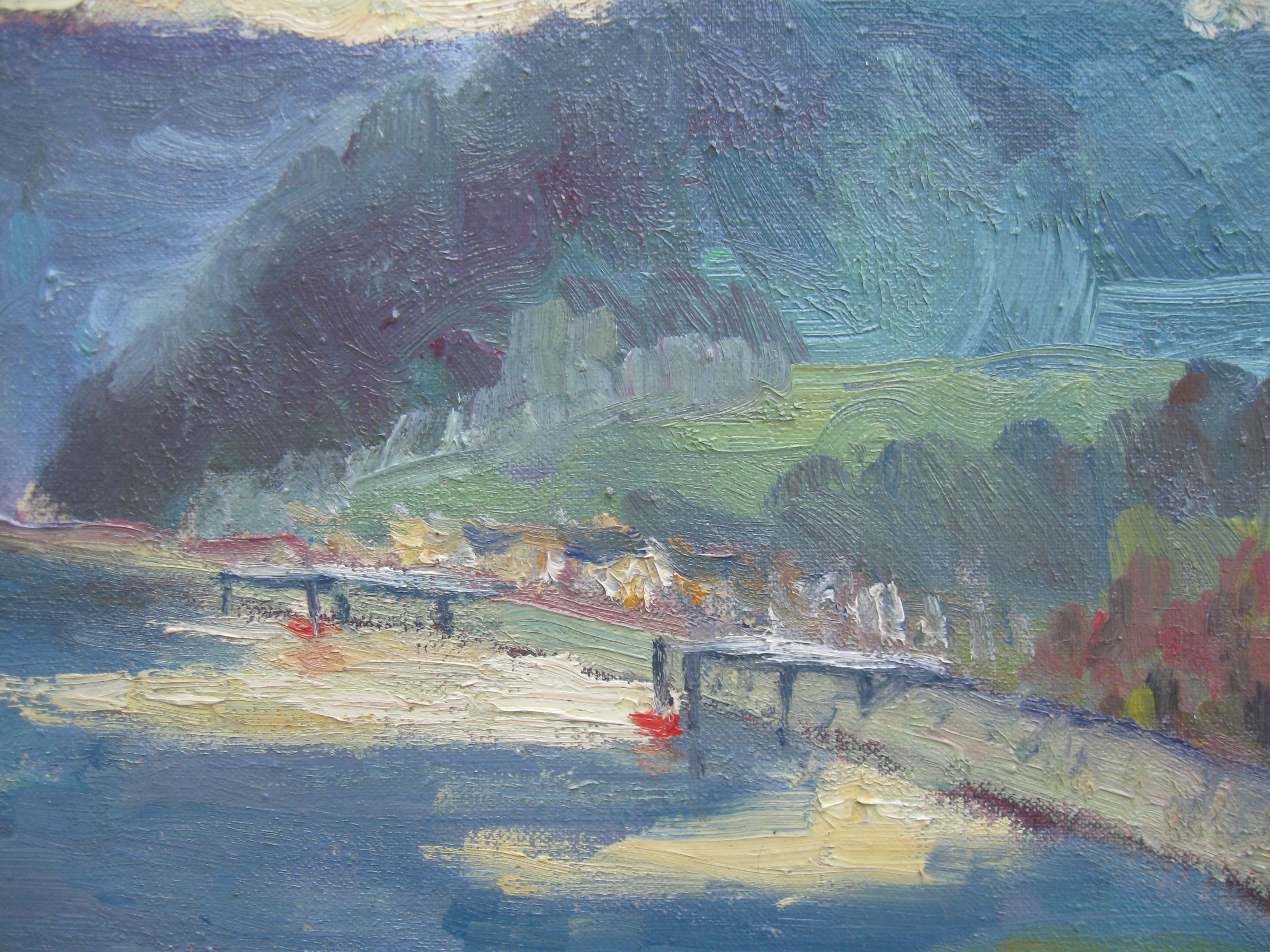 Peinture à l'huile impressionniste « Près d'Antibes:: paysage côtier »:: années 1950 2