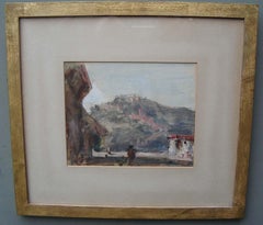 Acquerello "Paesaggio continentale - Scena di strada", 1890 ca.