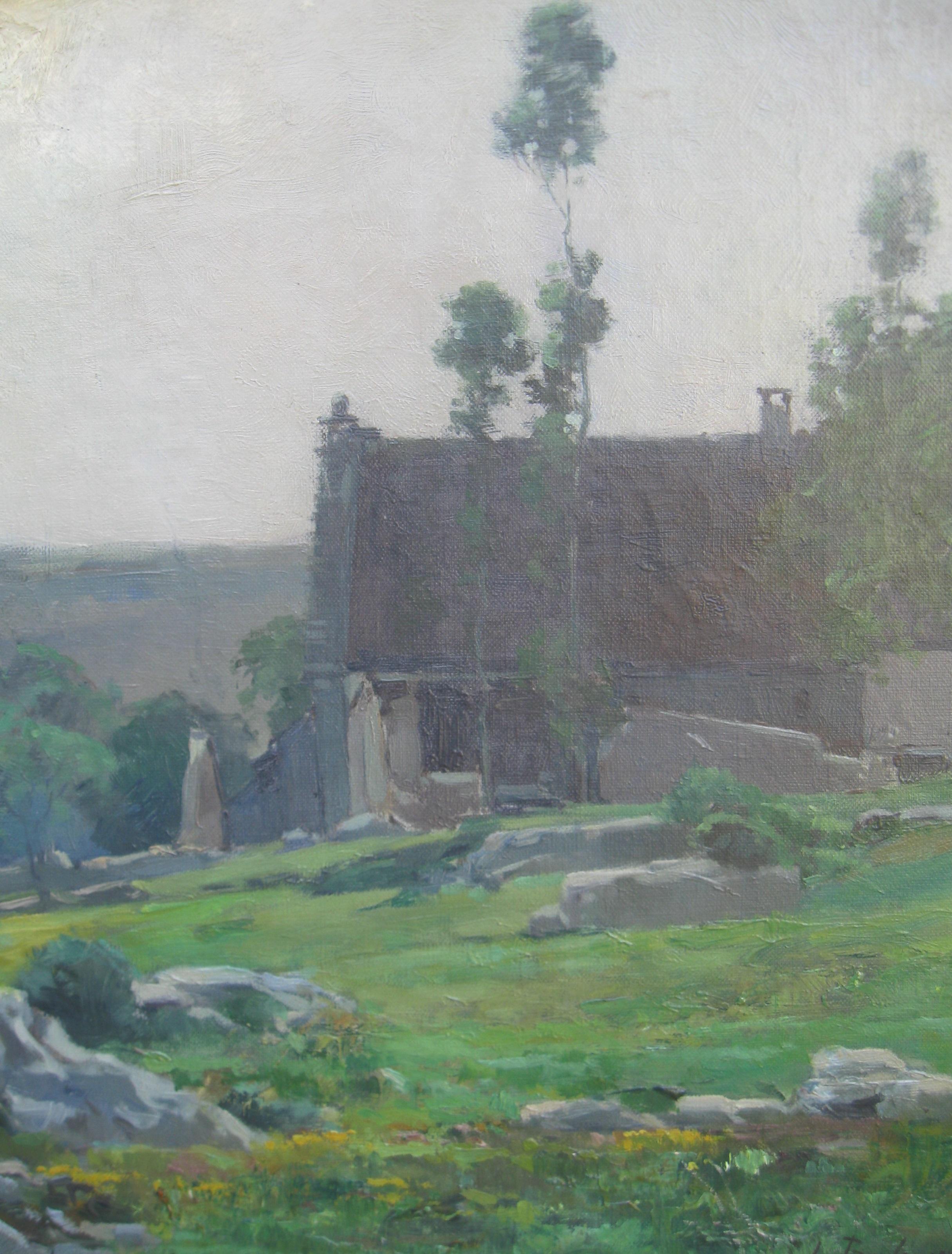 Impressionniste français : Paysage de collines avec maisons, huile, vers 1860 - Impressionnisme Painting par Louis Boulanger 