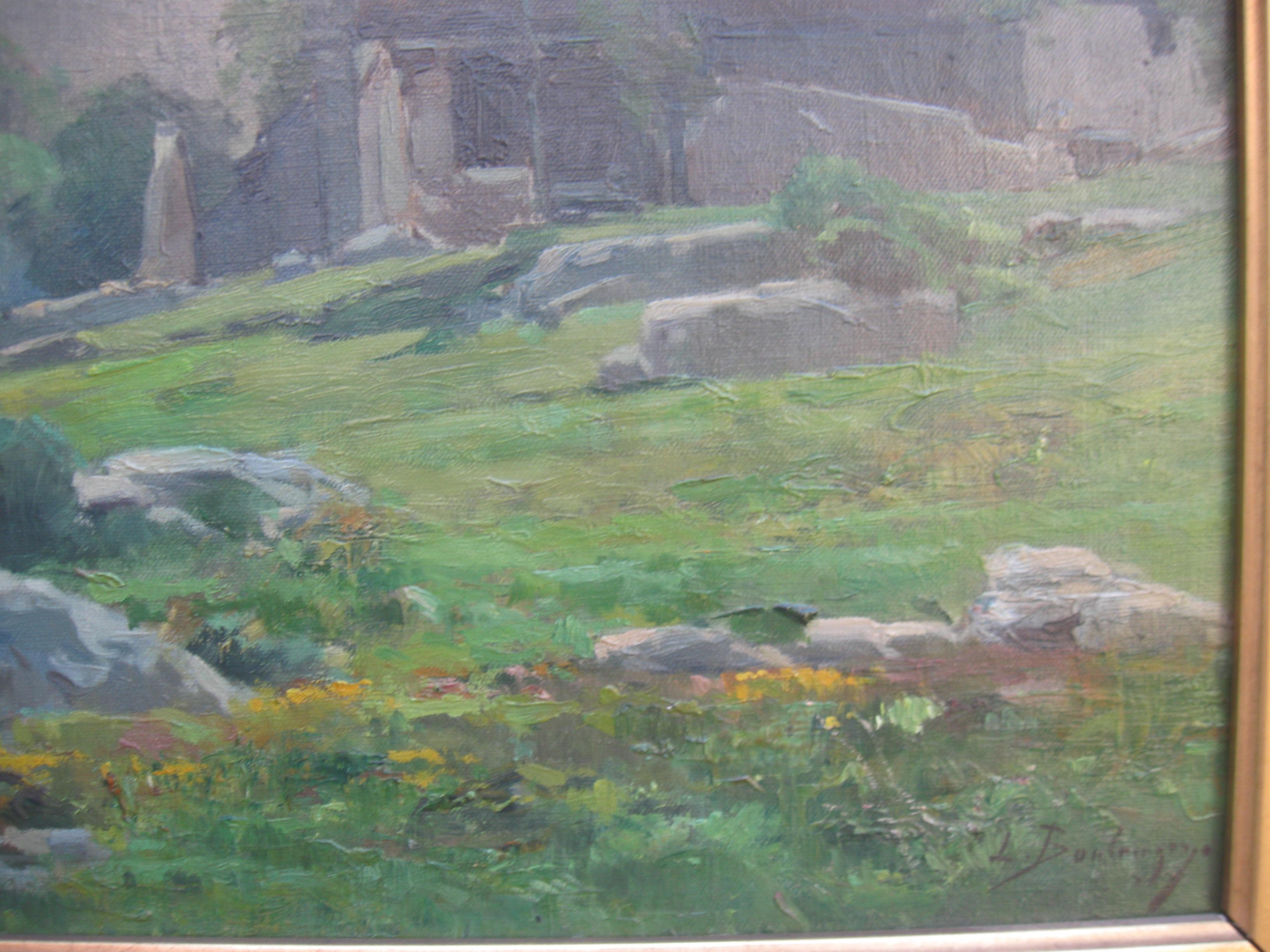 Un beau paysage impressionniste du peintre français du XIXe siècle Loouis Boulanger (1806-1867).
Huile sur toile 15 