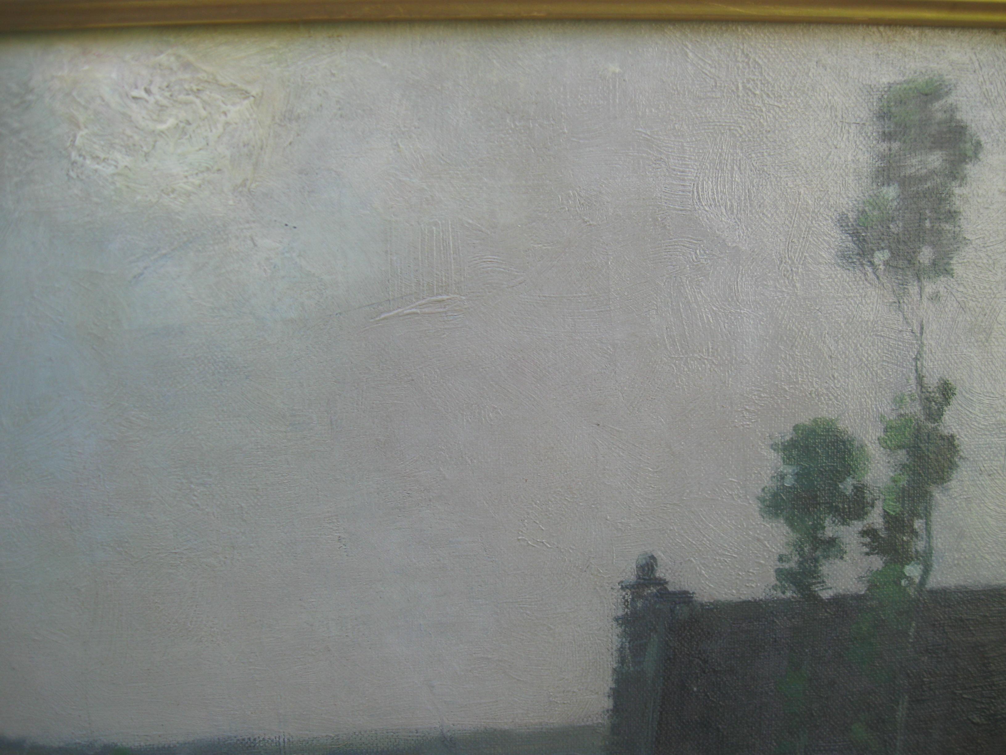 Impressionniste français : Paysage de collines avec maisons, huile, vers 1860 en vente 1