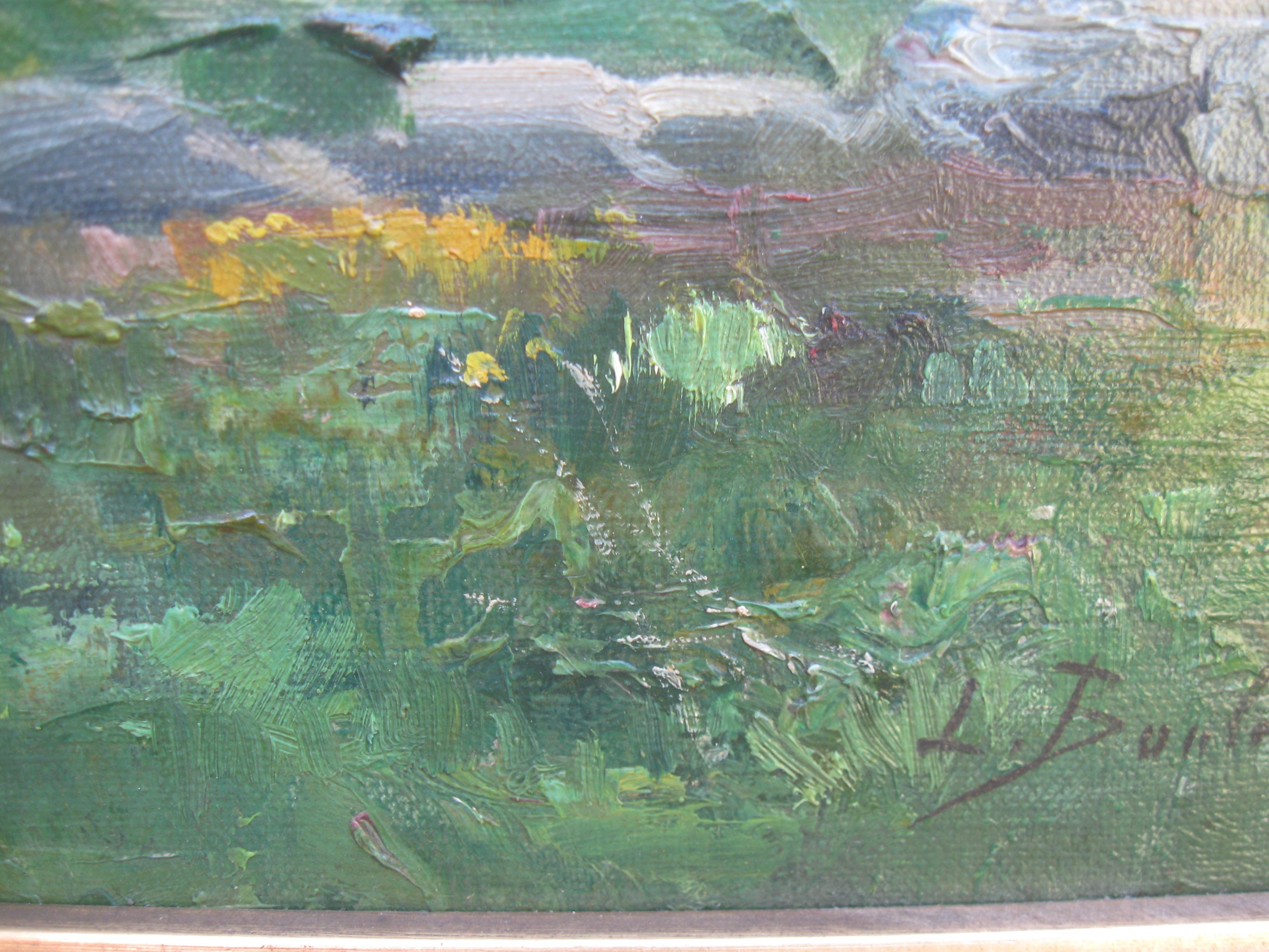Impressionista francese: Paesaggio collinare con abitazioni olio del 1860 circa in vendita 6
