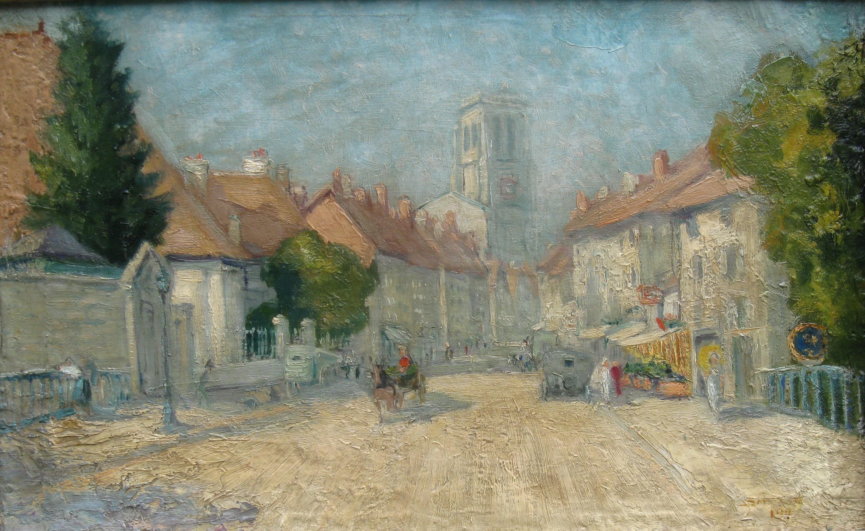 French Impressionist:: View of a French Town on a Sunny Day oil circa 1910 - Painting by Leopold Smetana