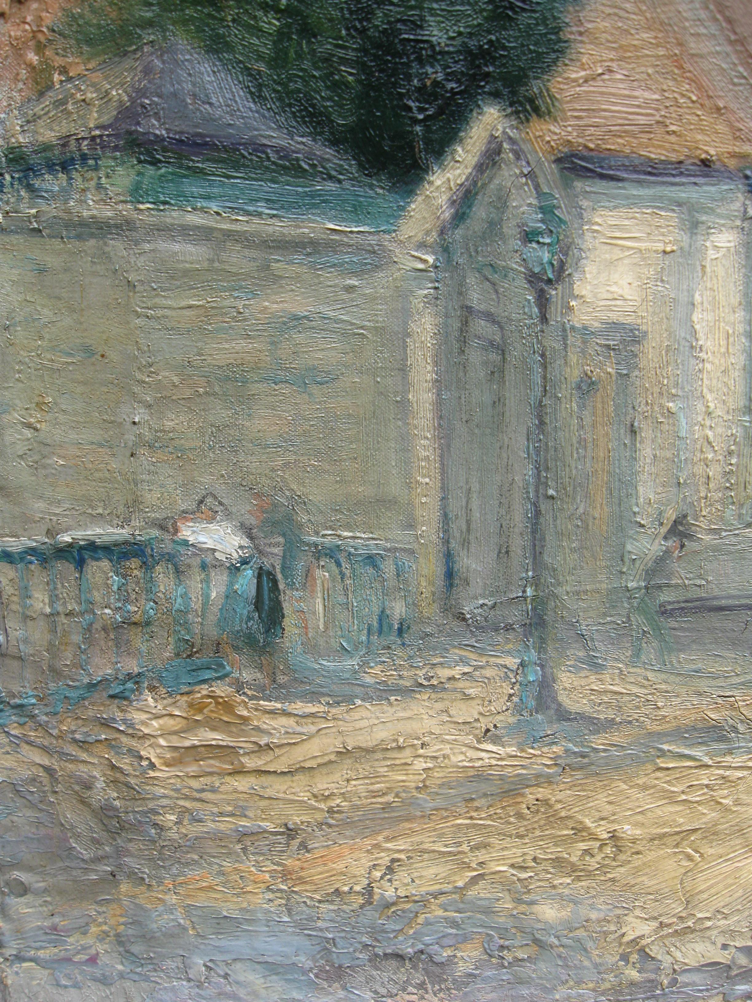 French Impressionist:: View of a French Town on a Sunny Day oil circa 1910 2