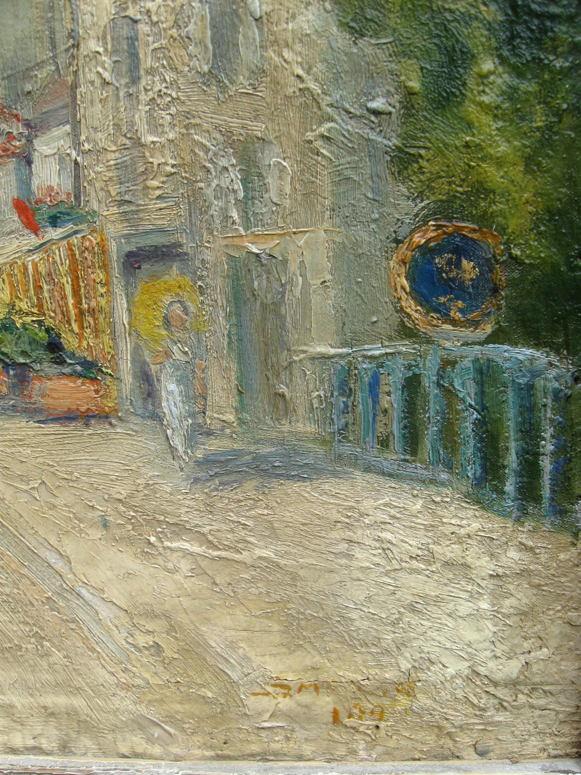 French Impressionist:: View of a French Town on a Sunny Day oil circa 1910 3