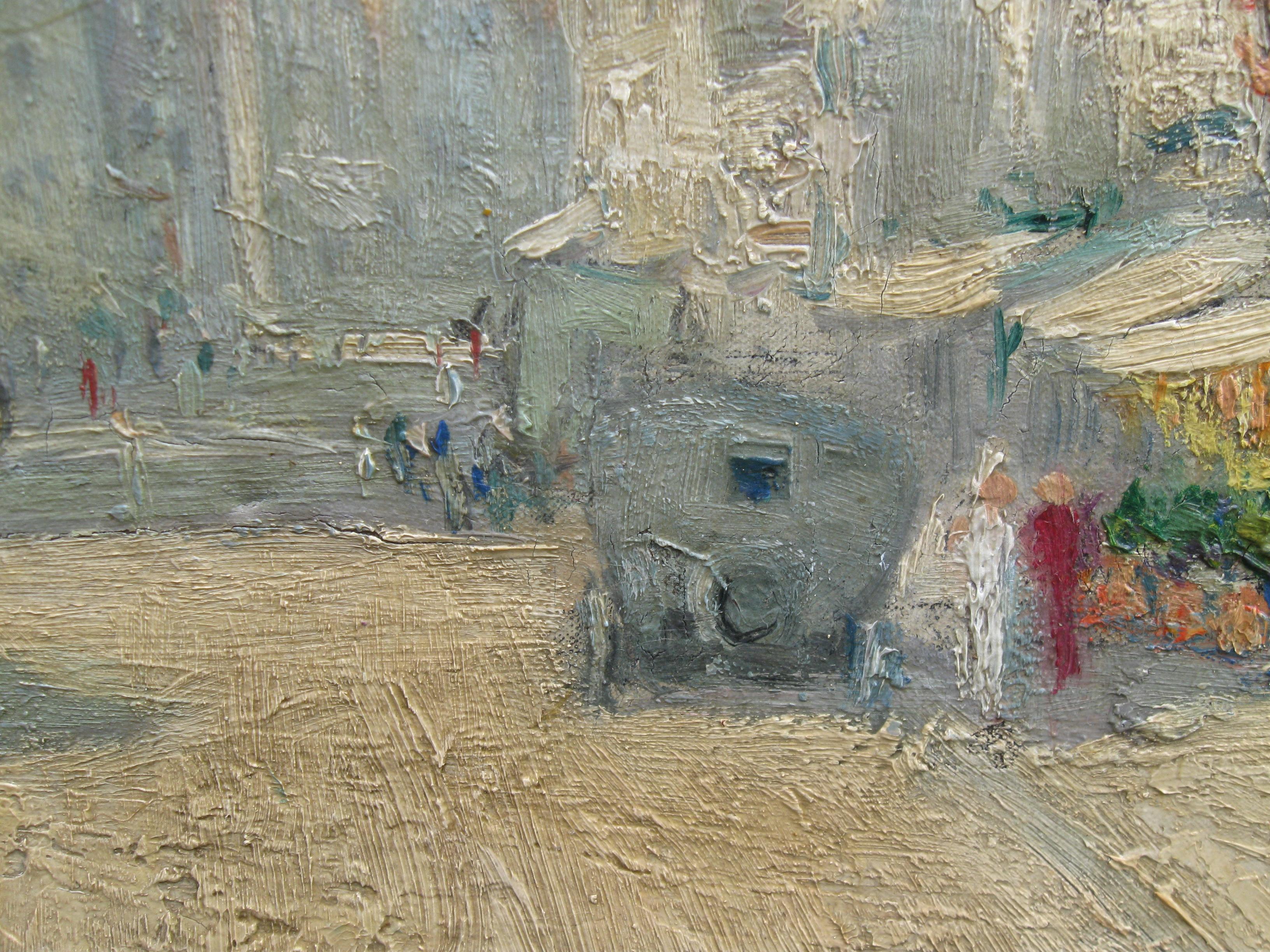 French Impressionist:: View of a French Town on a Sunny Day oil circa 1910 4