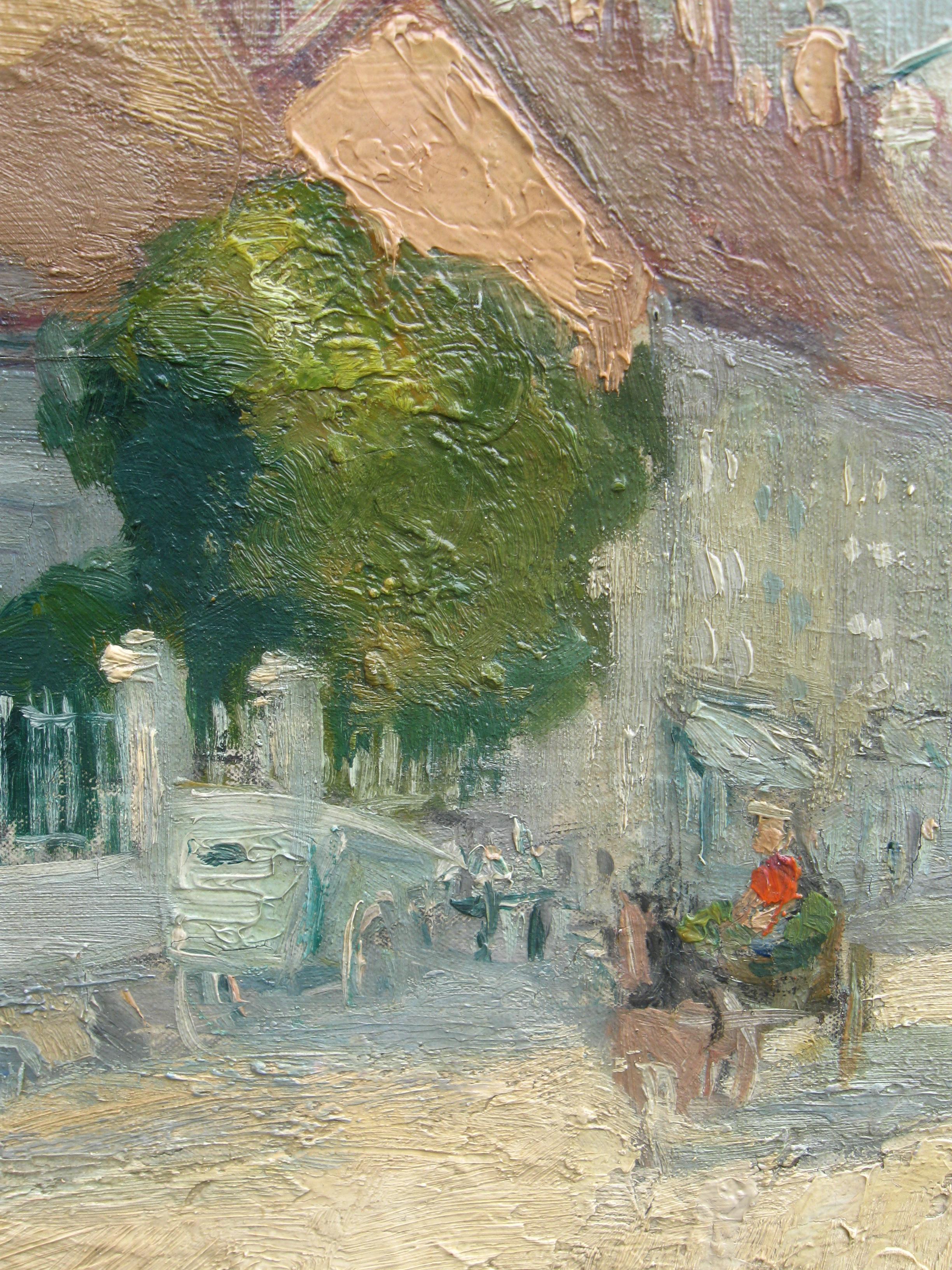 French Impressionist:: View of a French Town on a Sunny Day oil circa 1910 5