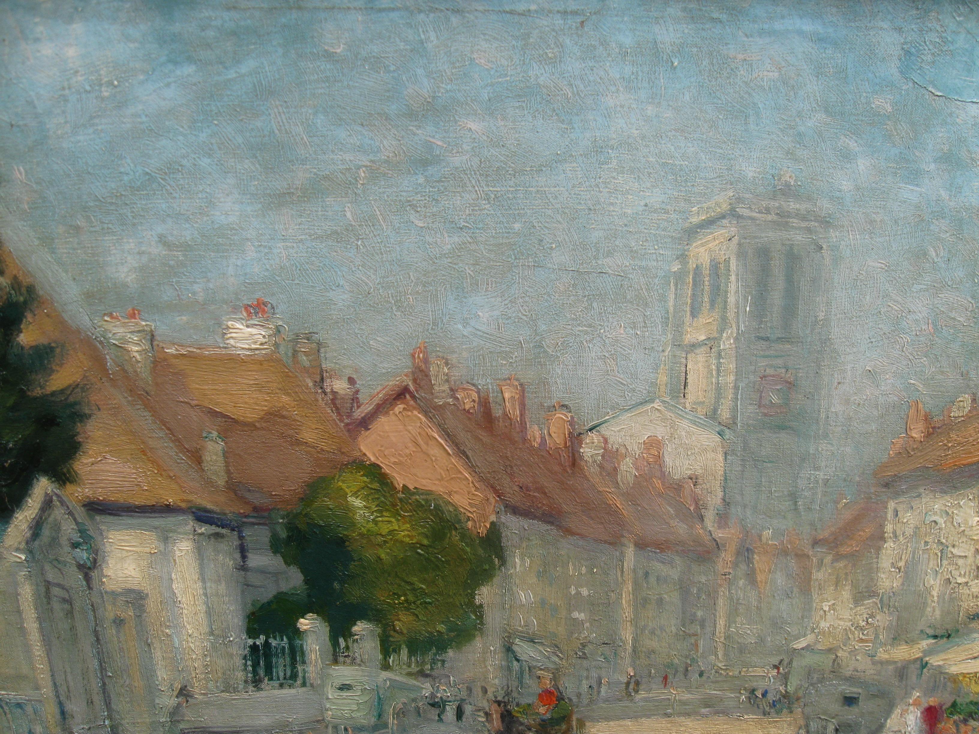 French Impressionist:: View of a French Town on a Sunny Day oil circa 1910 6